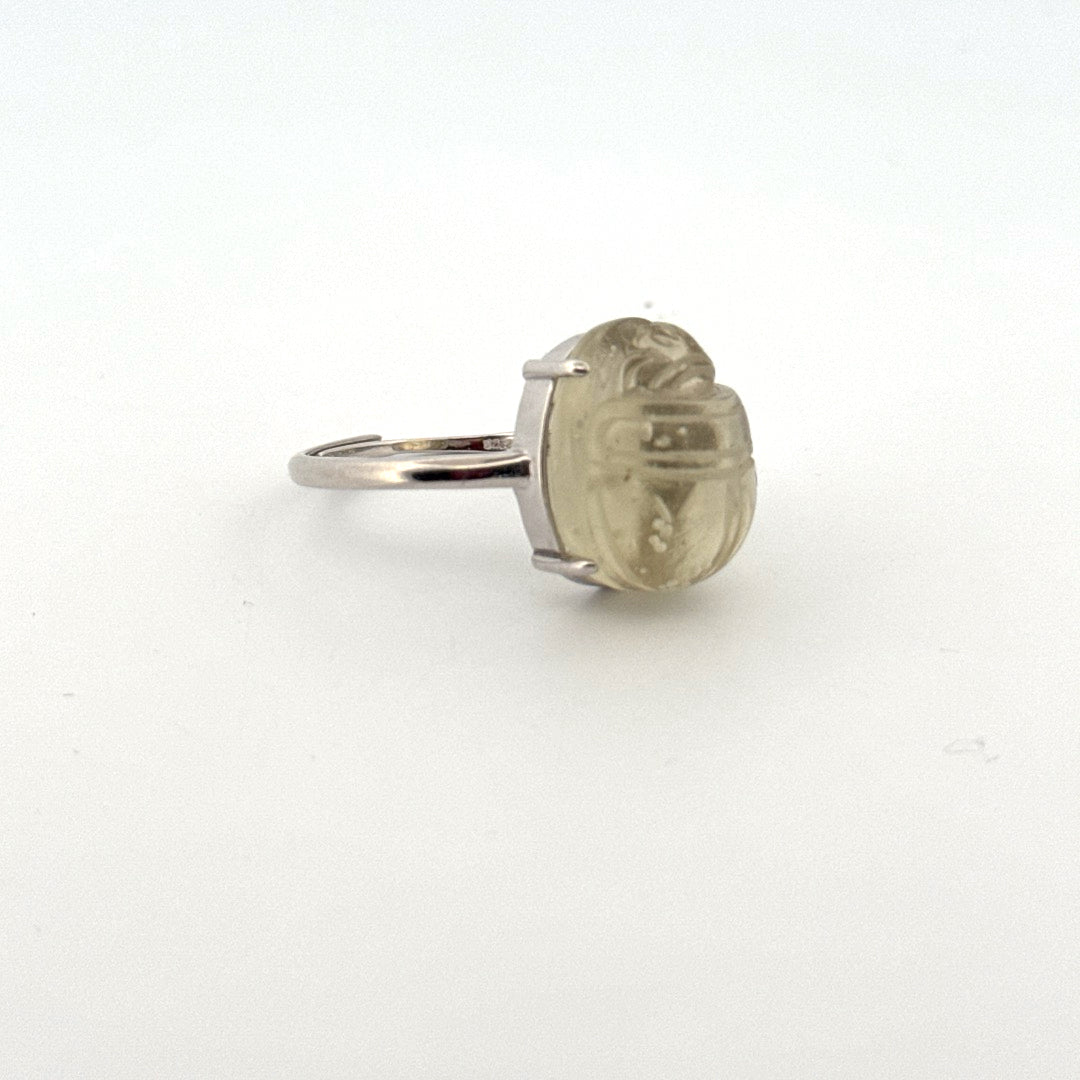 Large Libyan Desert Glass S925 Certified Adjustable Ring