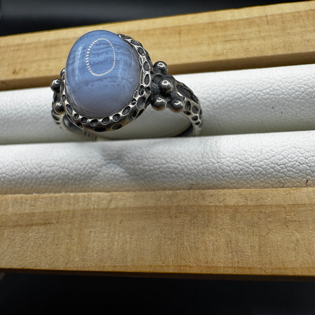 Blue Lace Agate Adjustable S925 Ring