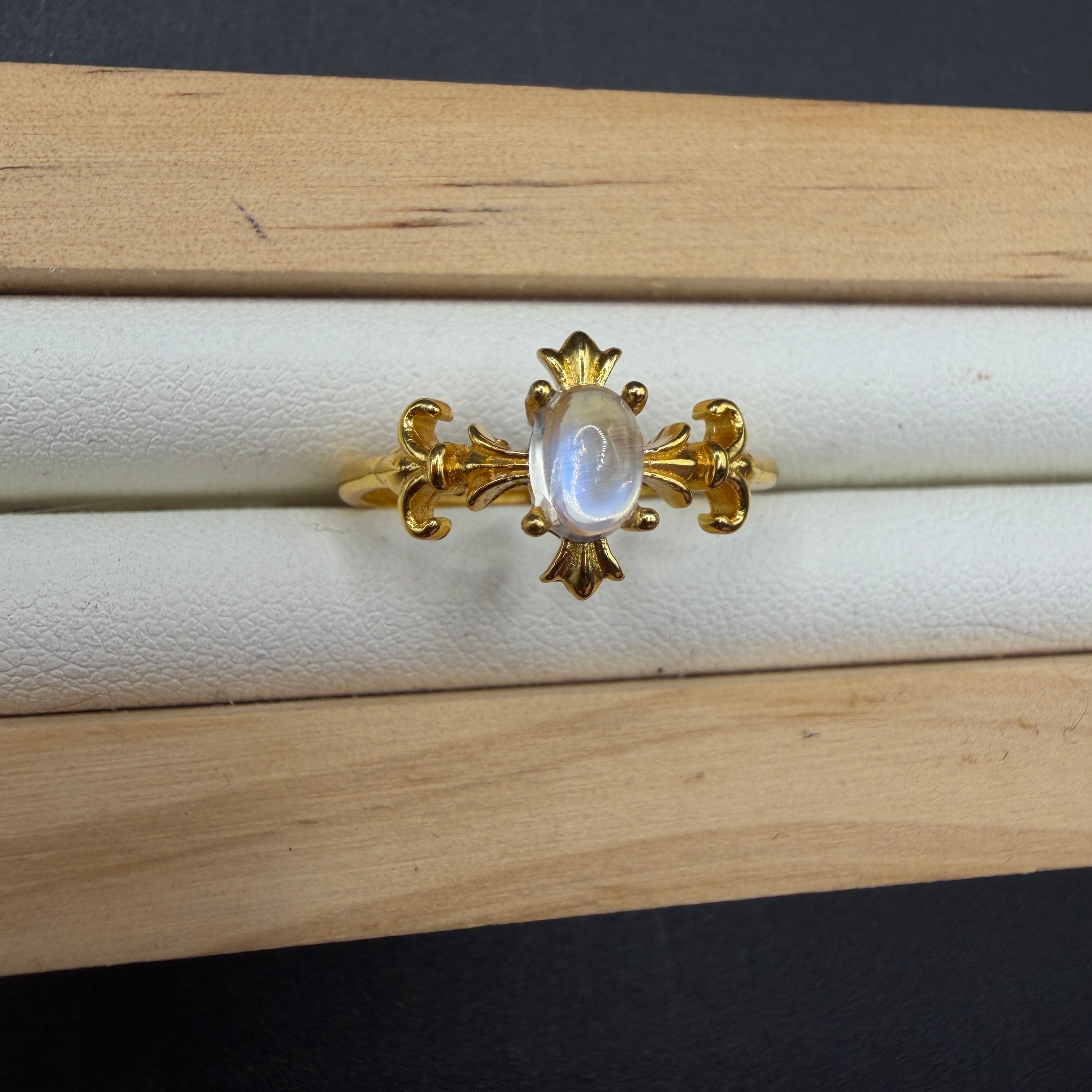 Moonstone S925 Adjustable Gold Played Ring