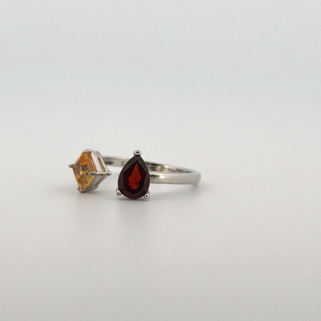 Garnet and Citrine S925 Adjustable Ring