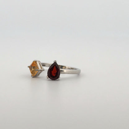 Garnet and Citrine S925 Adjustable Ring