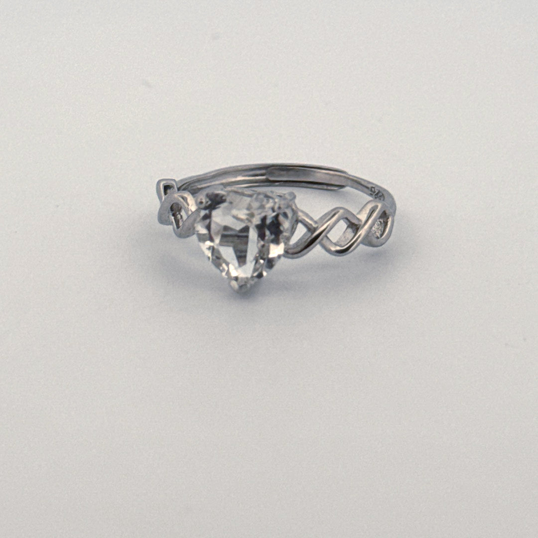 Clear Quartz Heart S925 Adjustable Ring