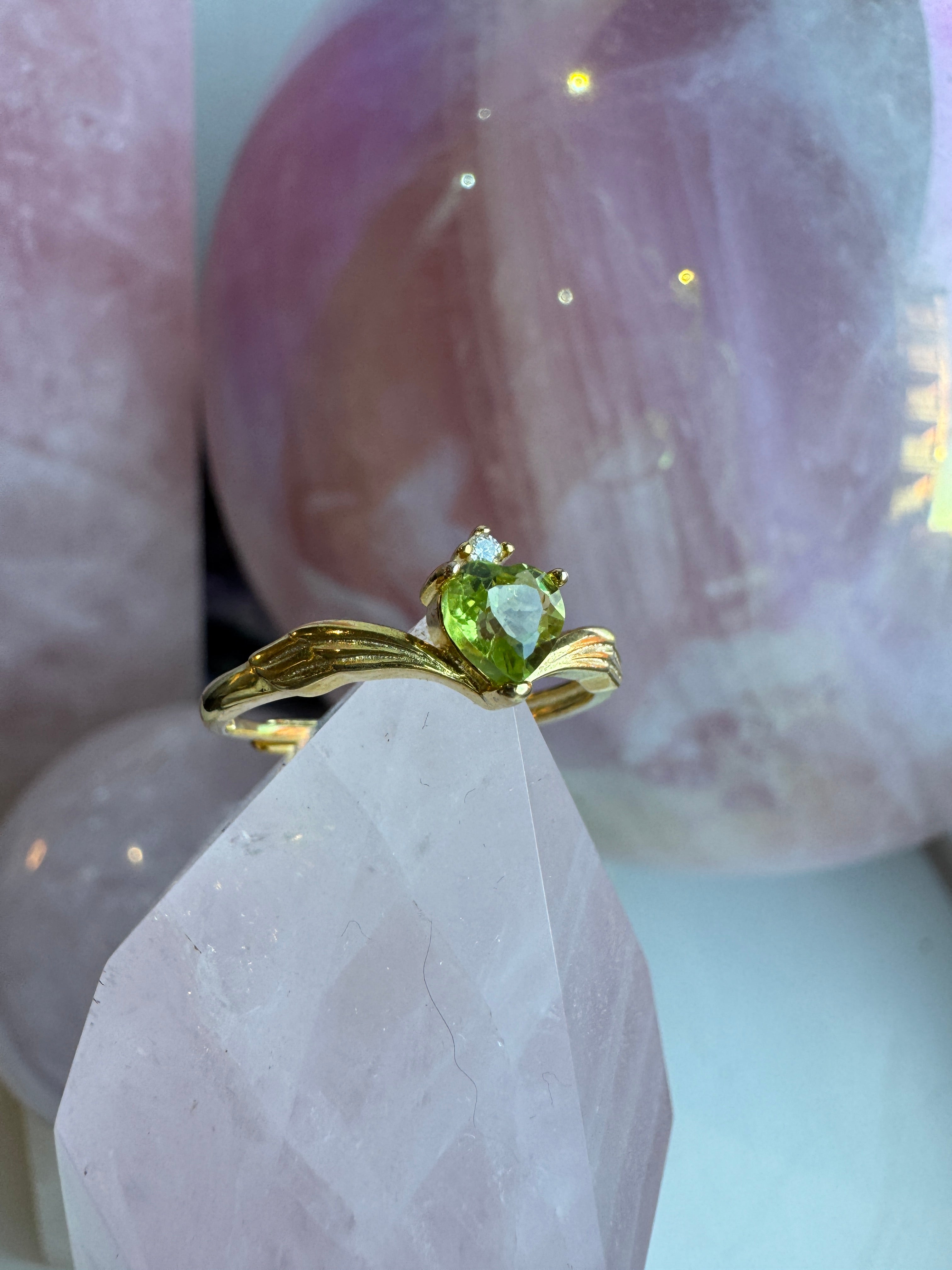 Gold Peridot Heart S925 Adjustable Ring