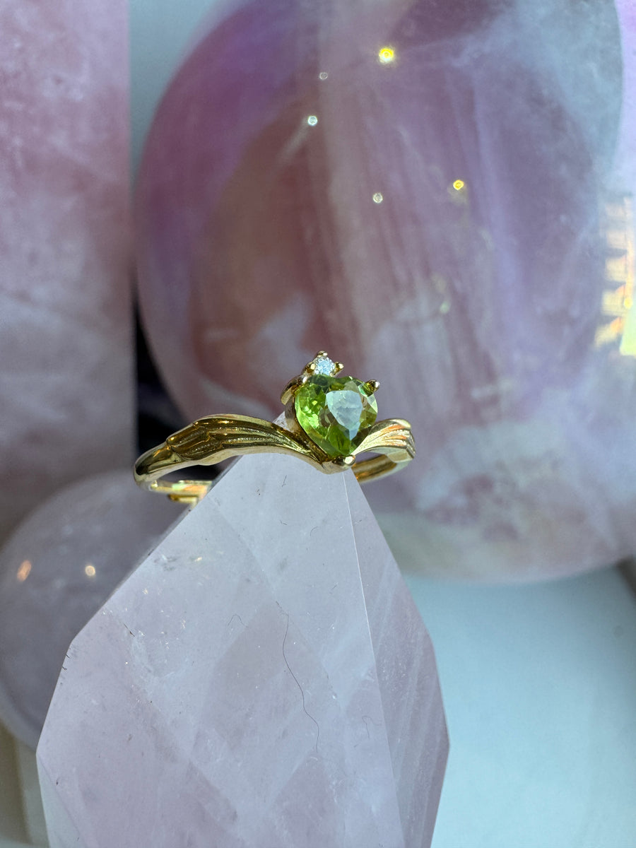 Gold Peridot Heart Ring S925
