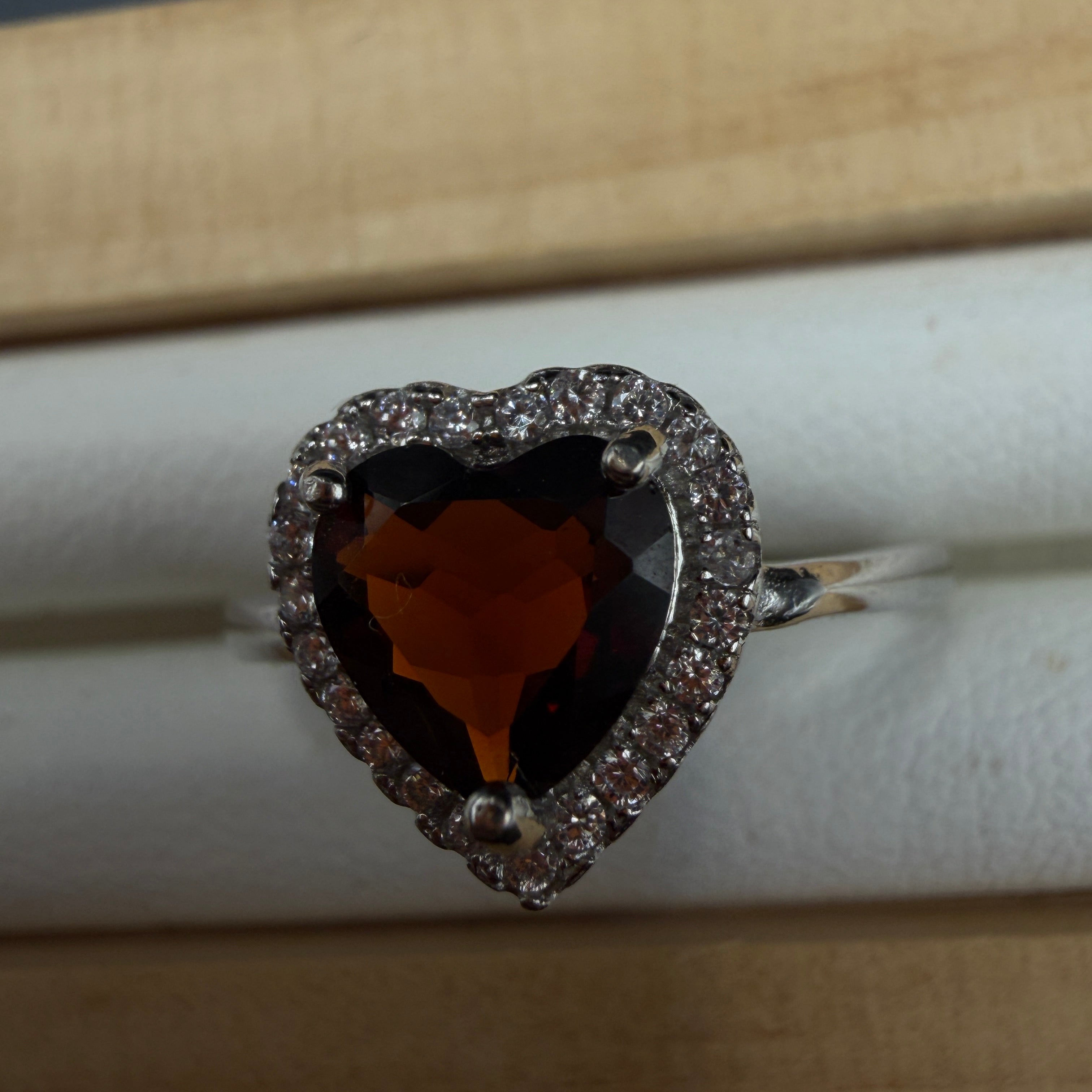 Garnet Heart S925 Adjustable Ring