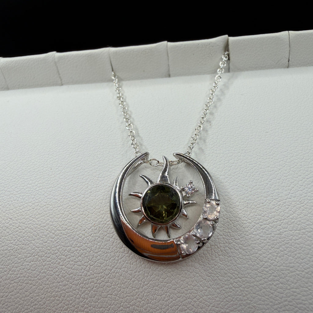 Moldavite and Rose Quartz S925 Certified Necklace