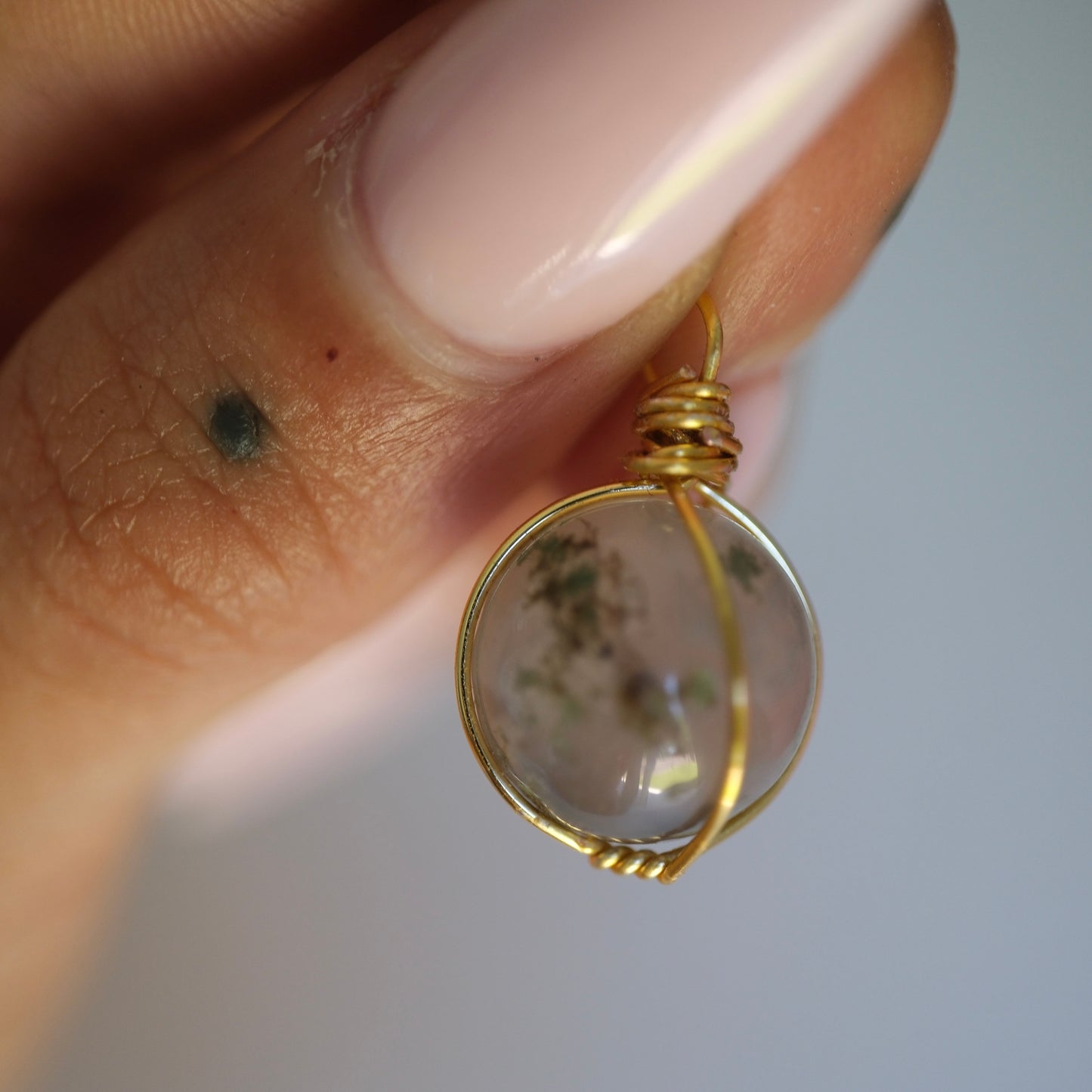 Moss Agate Sphere Handmade Gold Necklace on S925 Chain