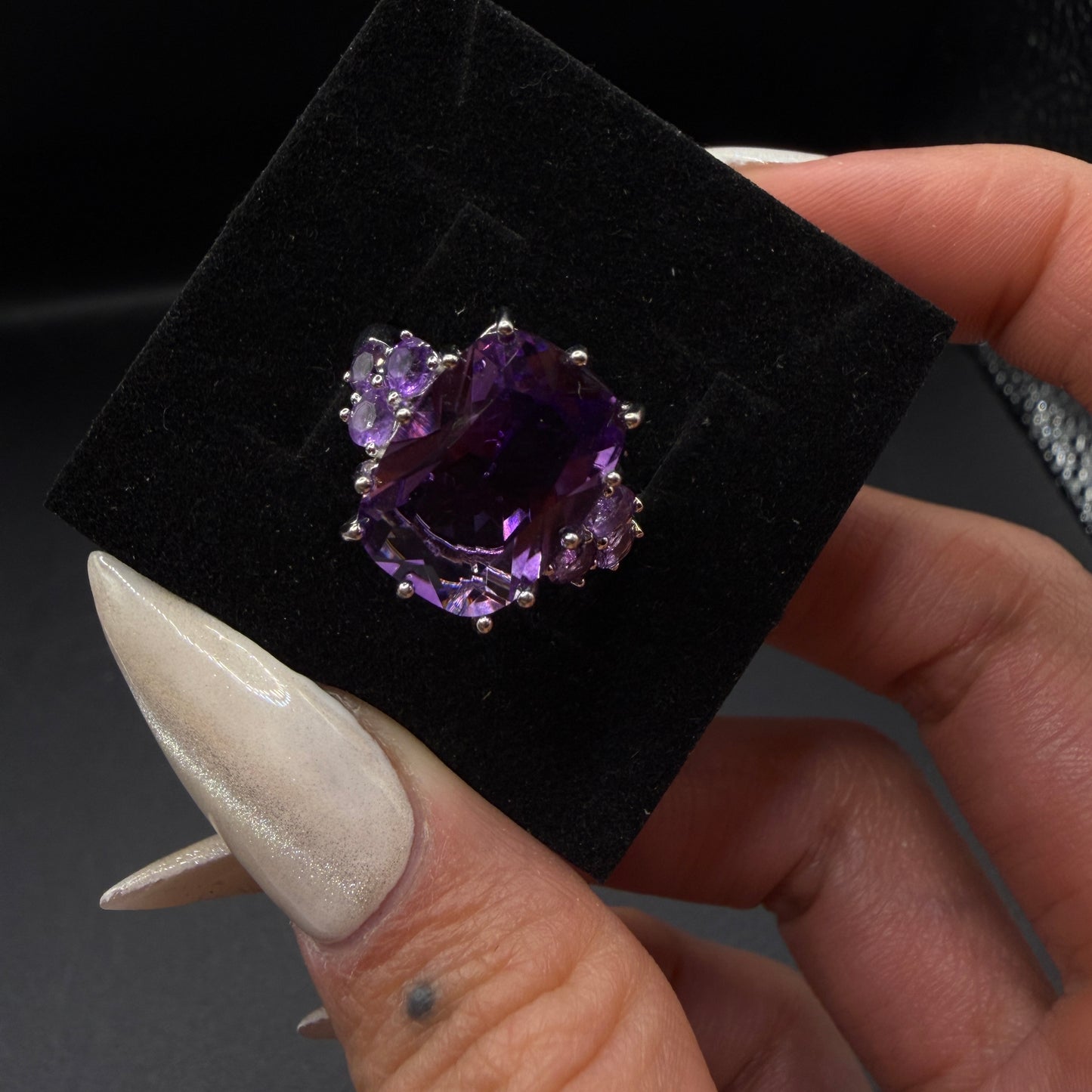 Amethyst Statement S925 Certified Adjustable Ring