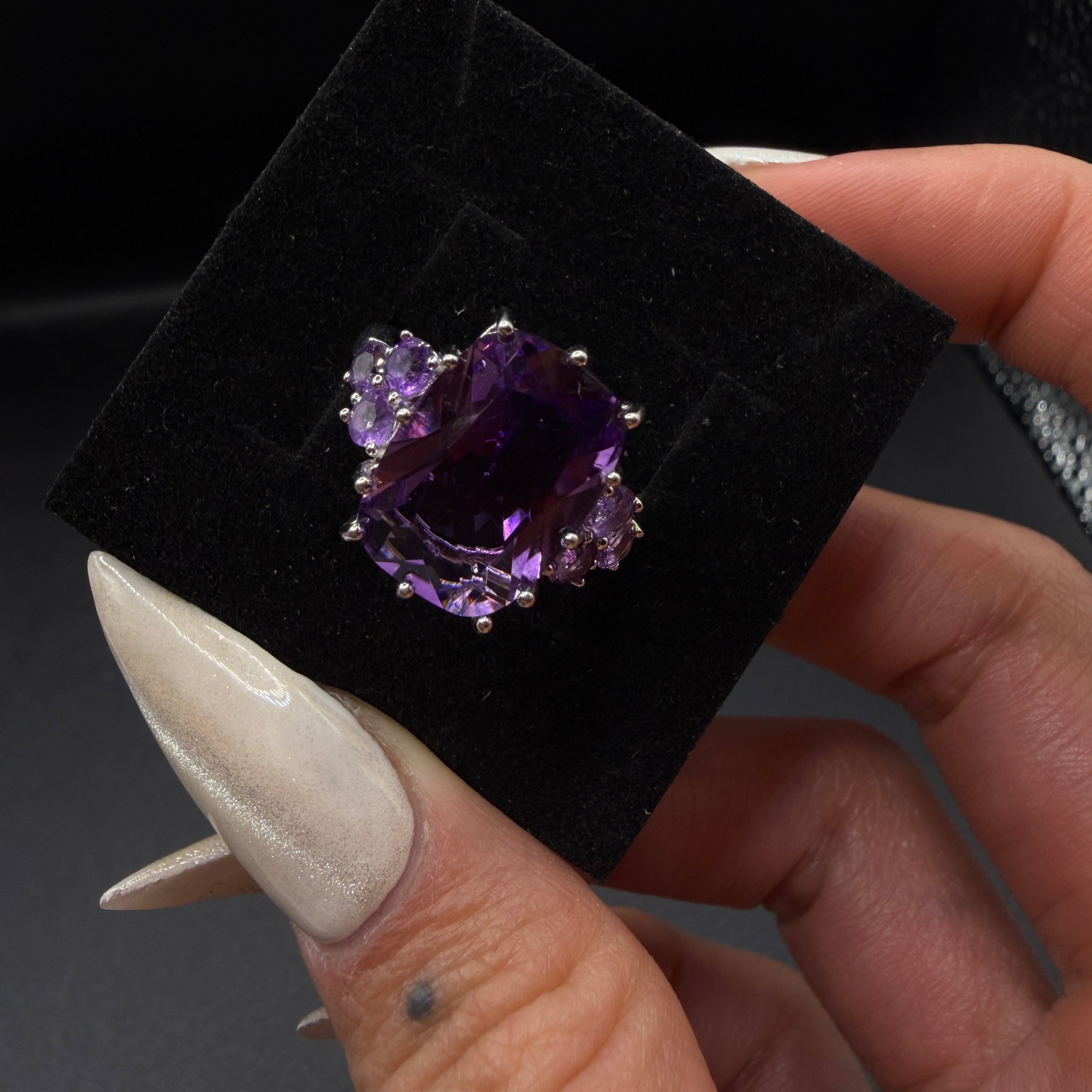 Amethyst Statement S925 Certified Adjustable Ring