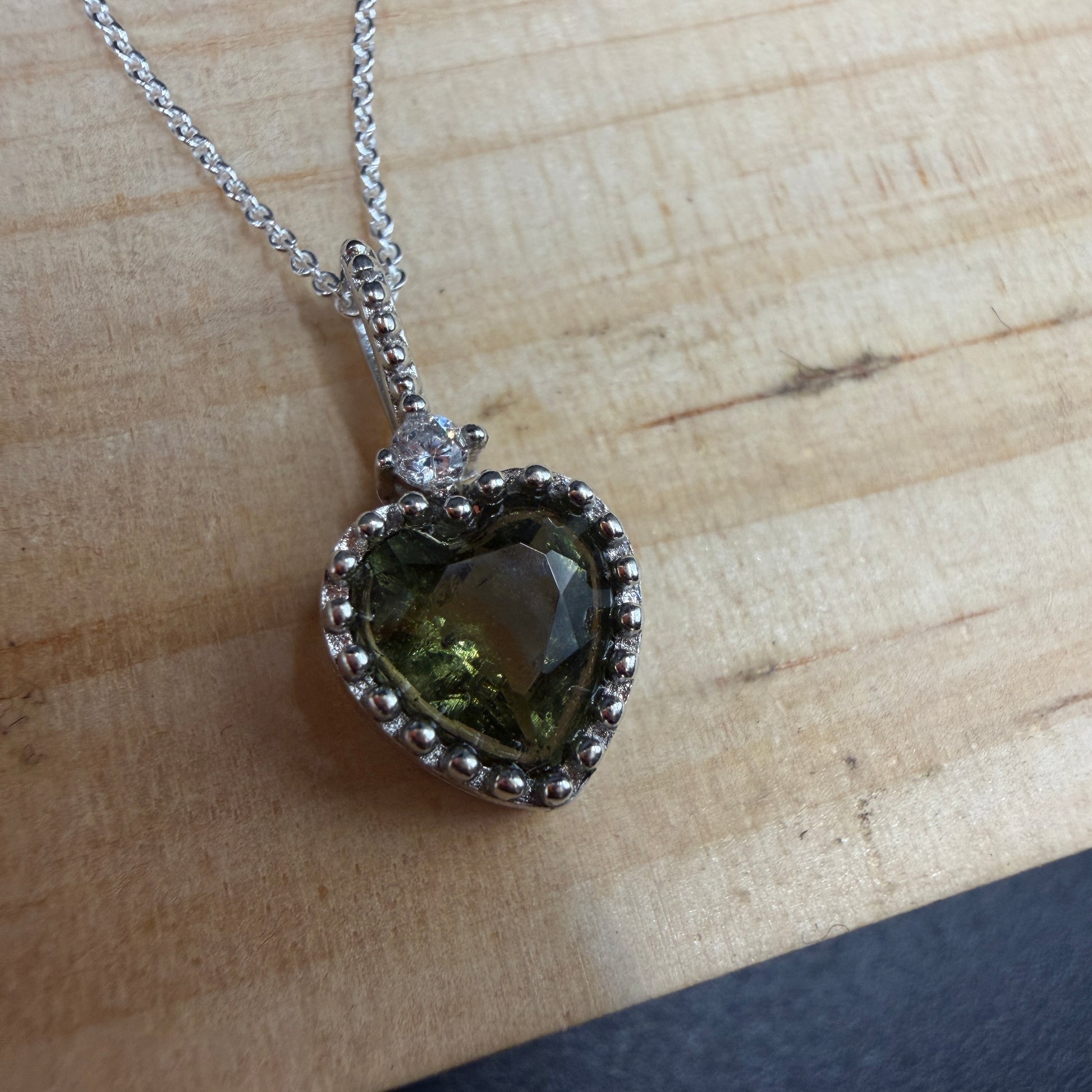 Moldavite Heart S925 Certified Necklace