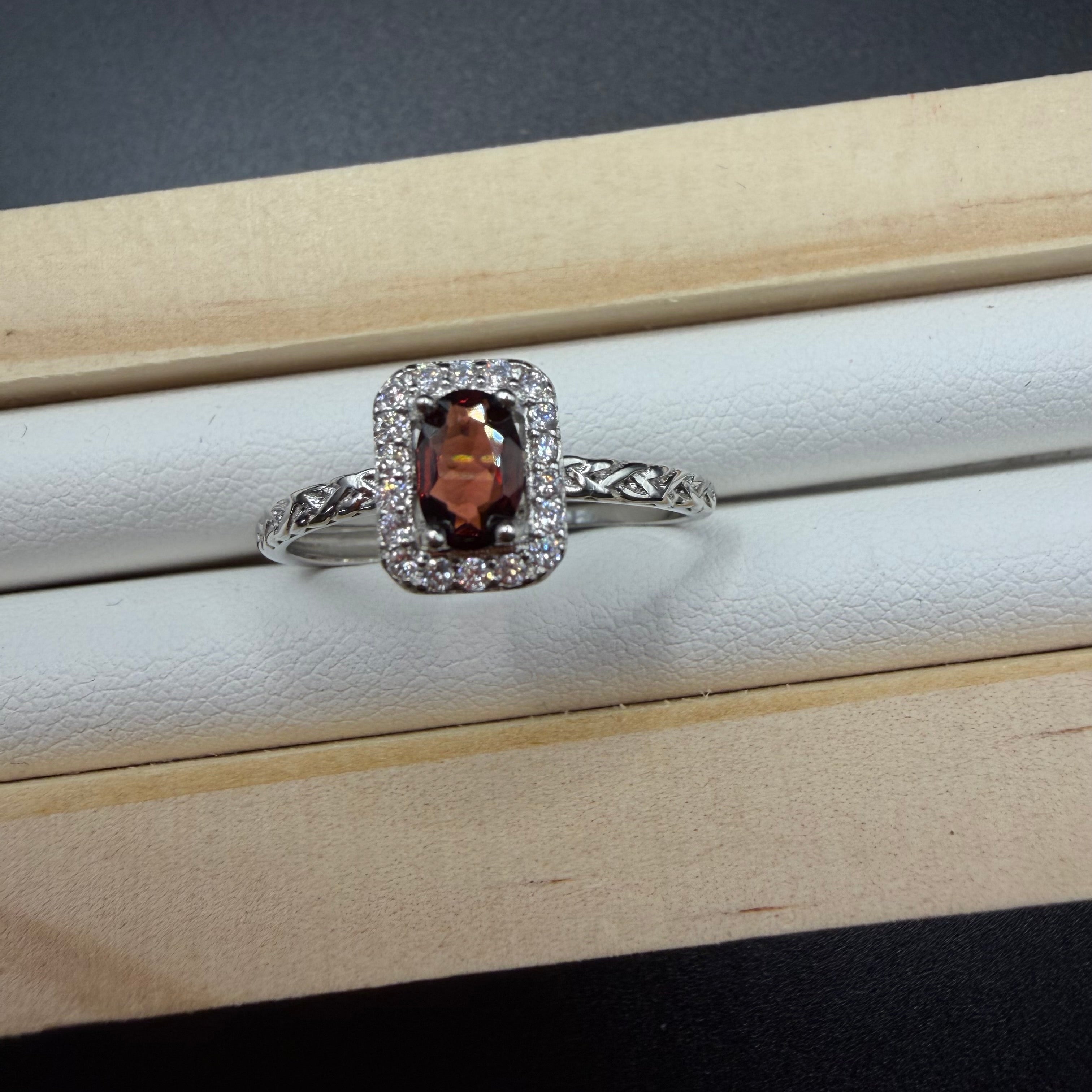 Garnet Heart S925 Adjustable Ring