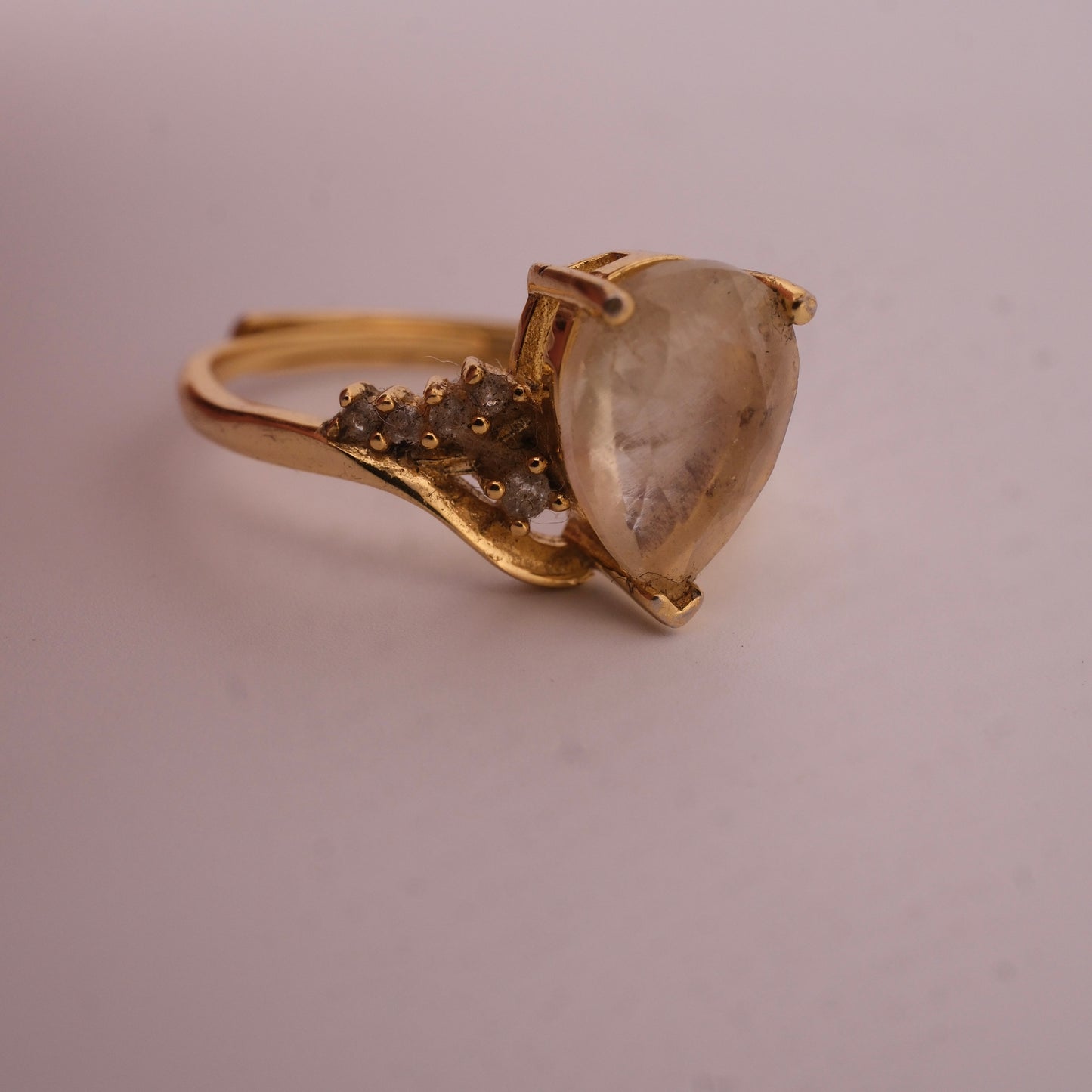 Libyan Desert Glass Teardrop Gold S925 Certified Adjustable Ring