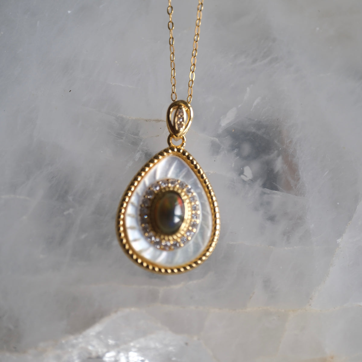 Black Opal Gold S925 Necklace