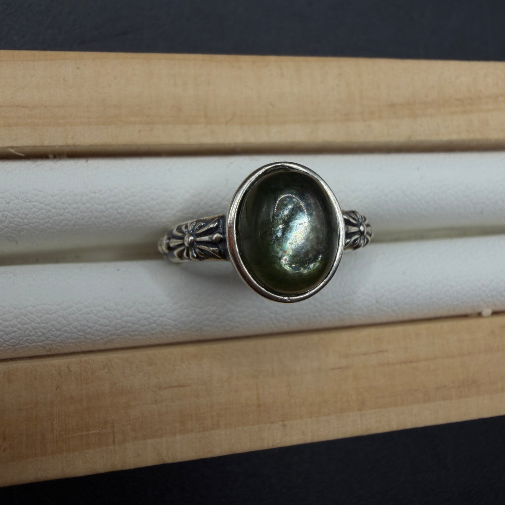 Green Mica S925 Adjustable Ring