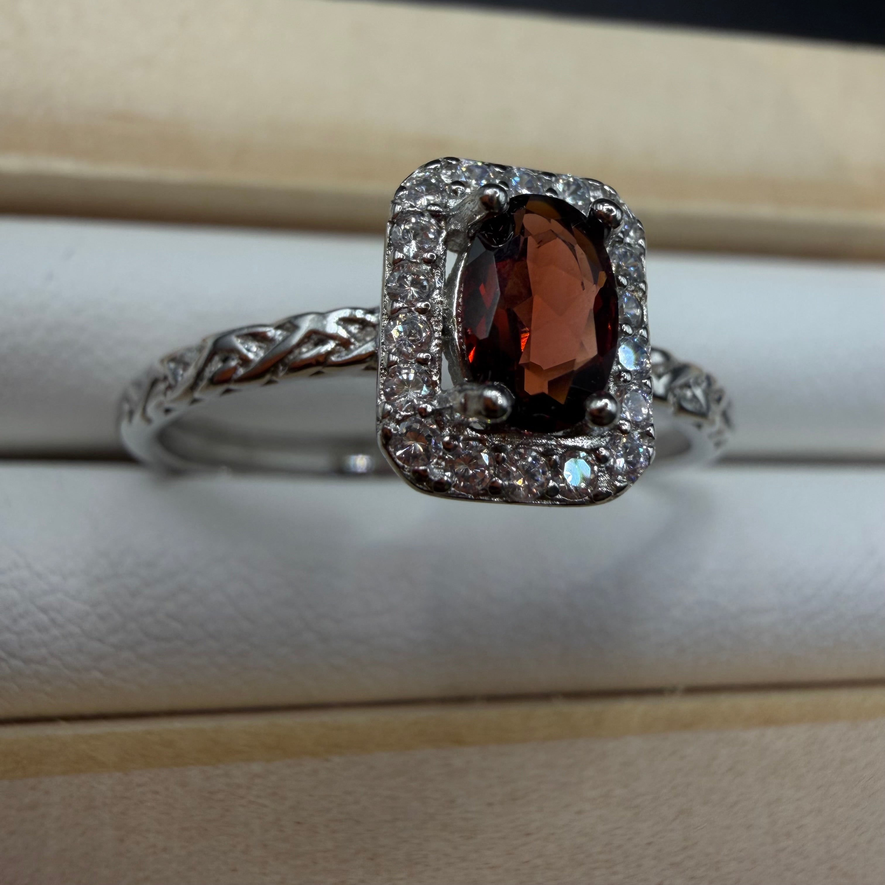 Garnet Heart S925 Adjustable Ring