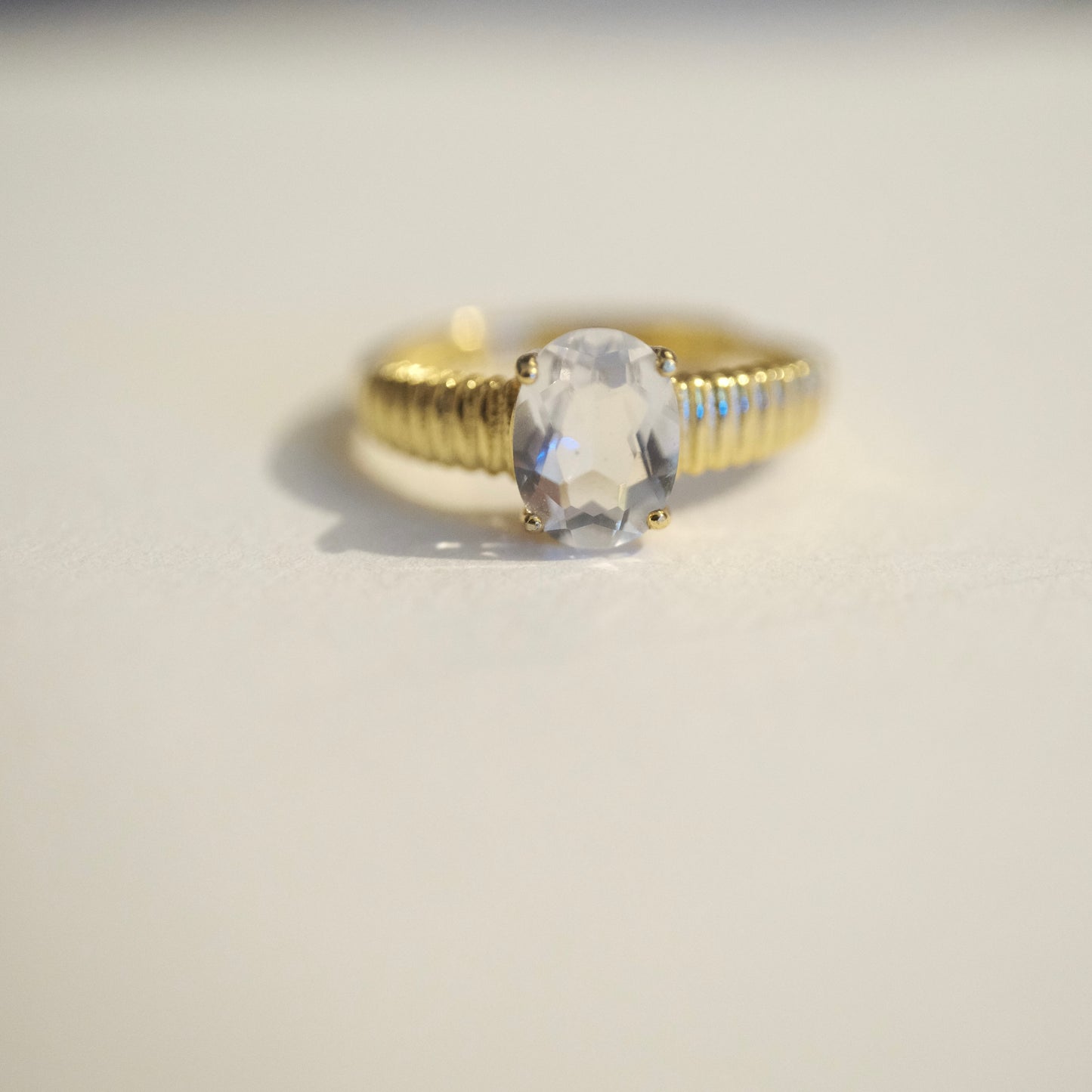 Clear Quartz Gold S925 Adjustable Ring