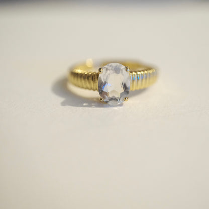 Clear Quartz Gold S925 Adjustable Ring