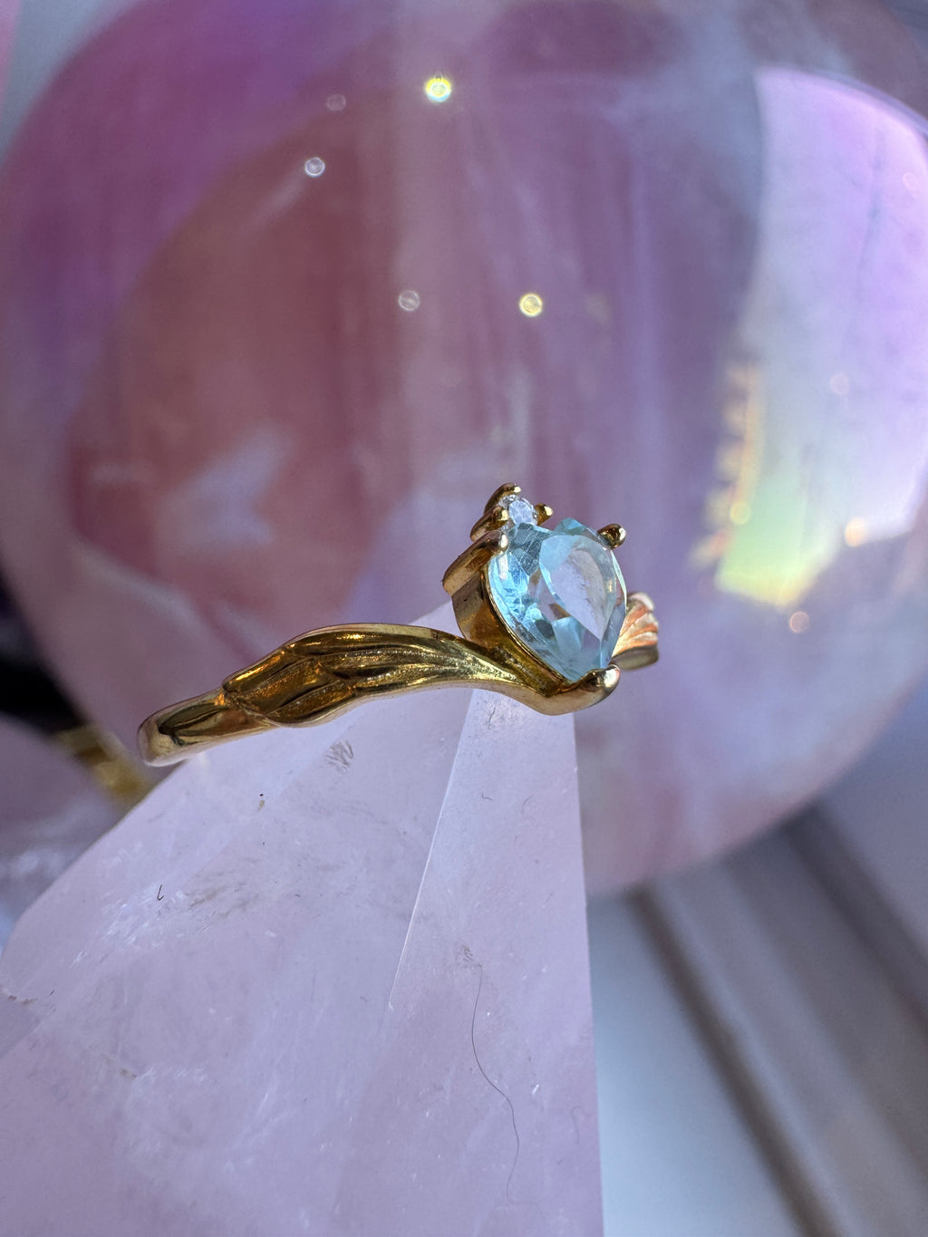 Gold Aquamarine Heart Ring S925