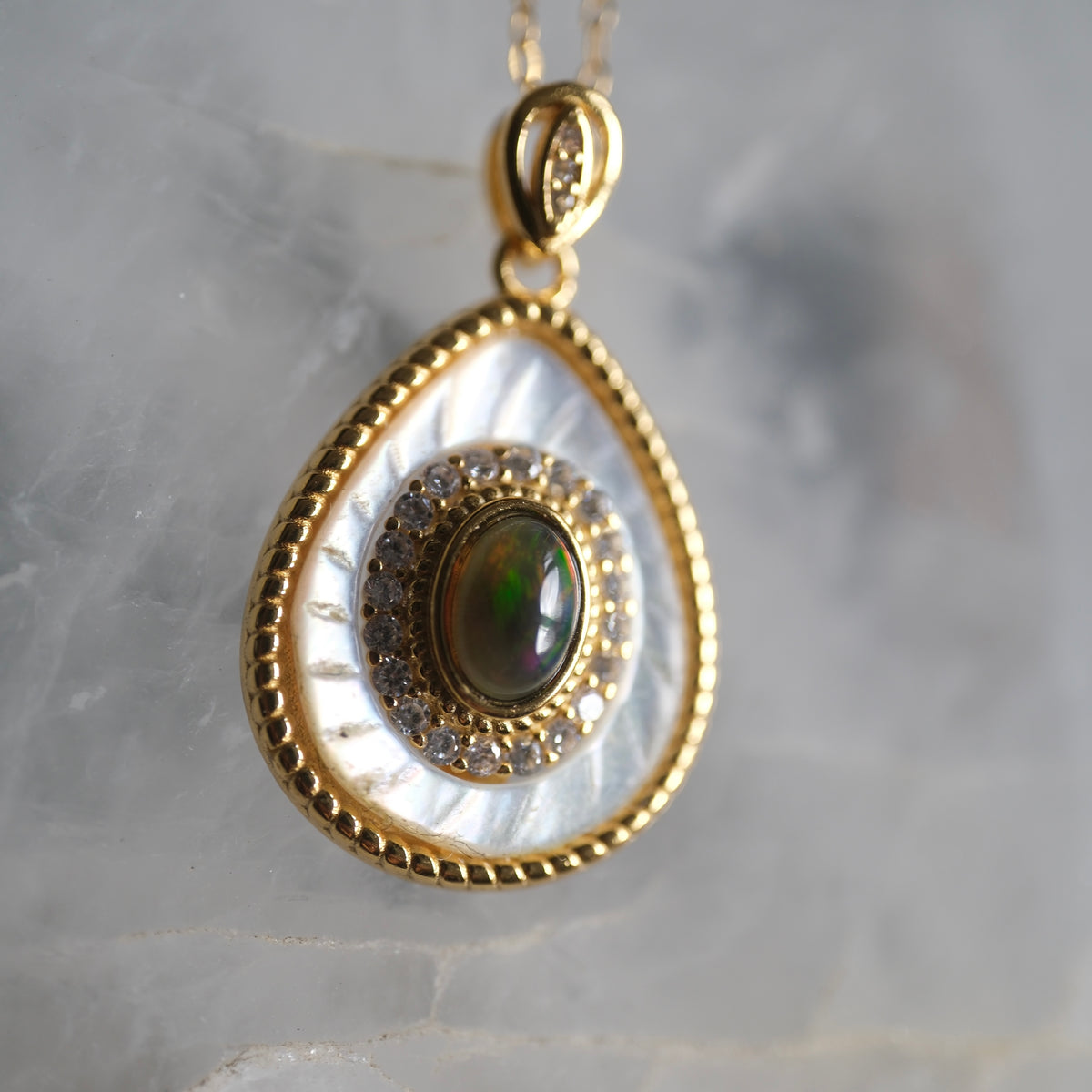 Black Opal Gold S925 Necklace
