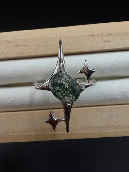 Moss Agate Signature Star Ring