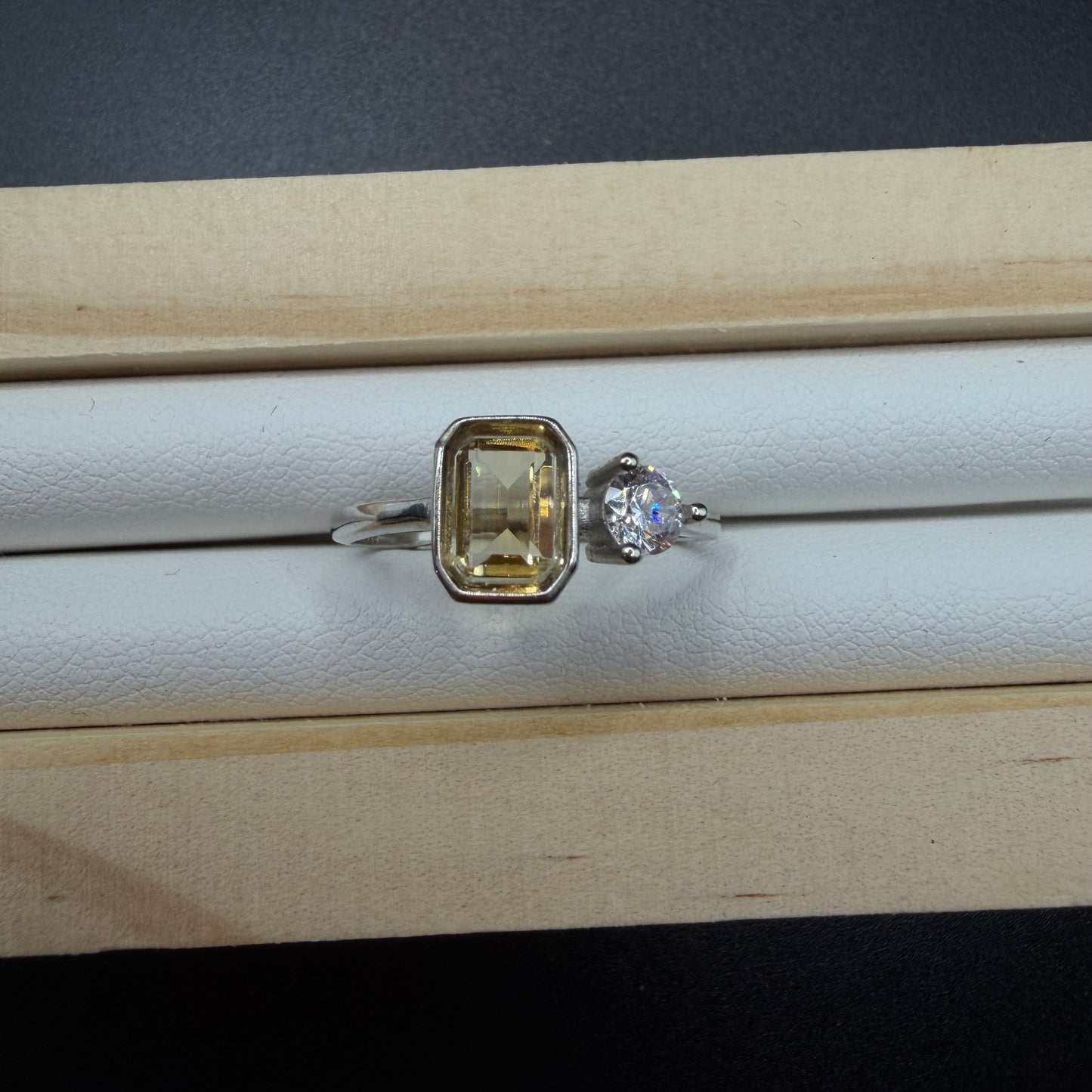 Citrine and Moissanite S925 Adjustable Ring