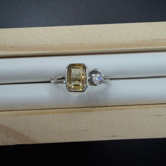 Citrine and Moissanite S925 Adjustable Ring