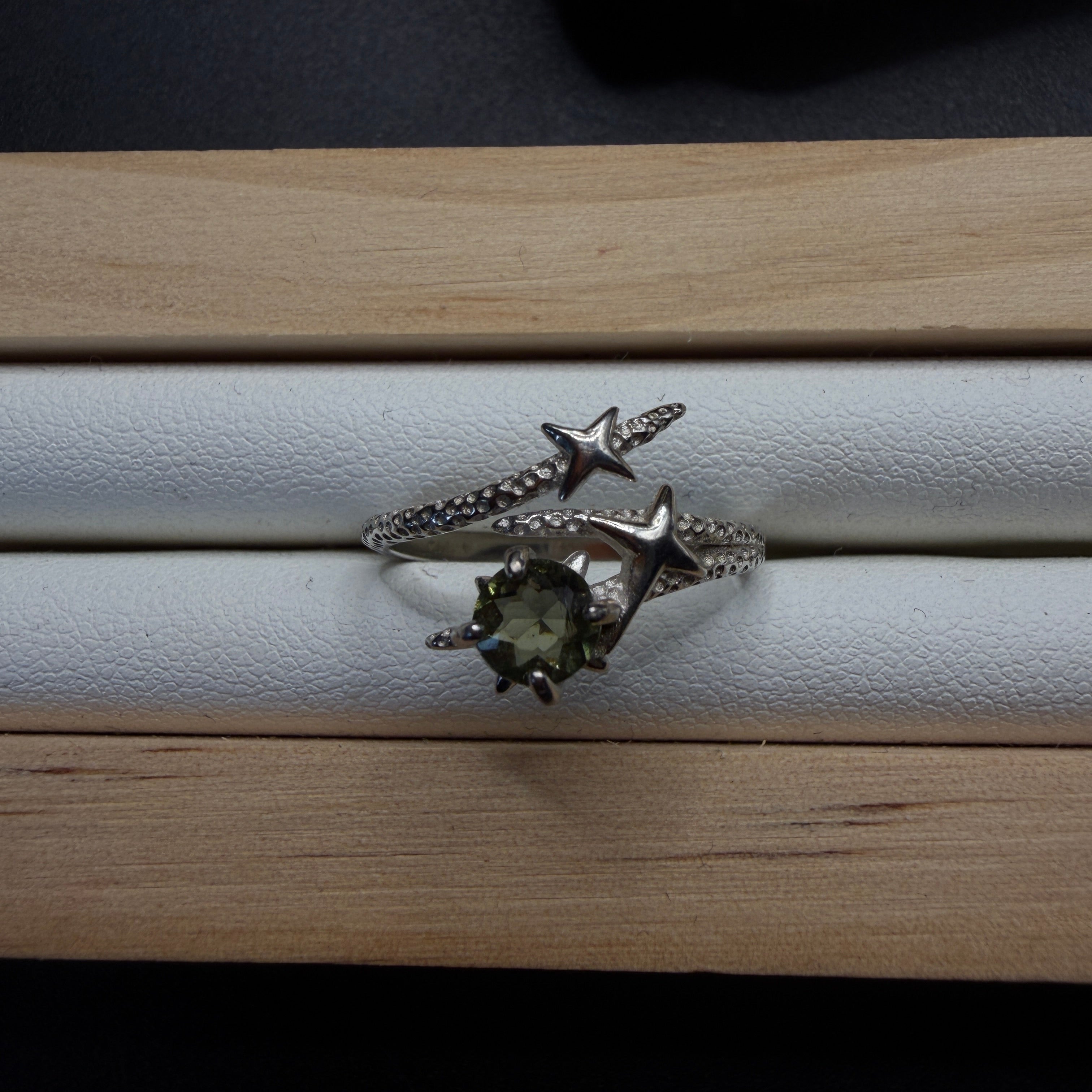 Moldavite Star S925 Certified Adjustable Ring