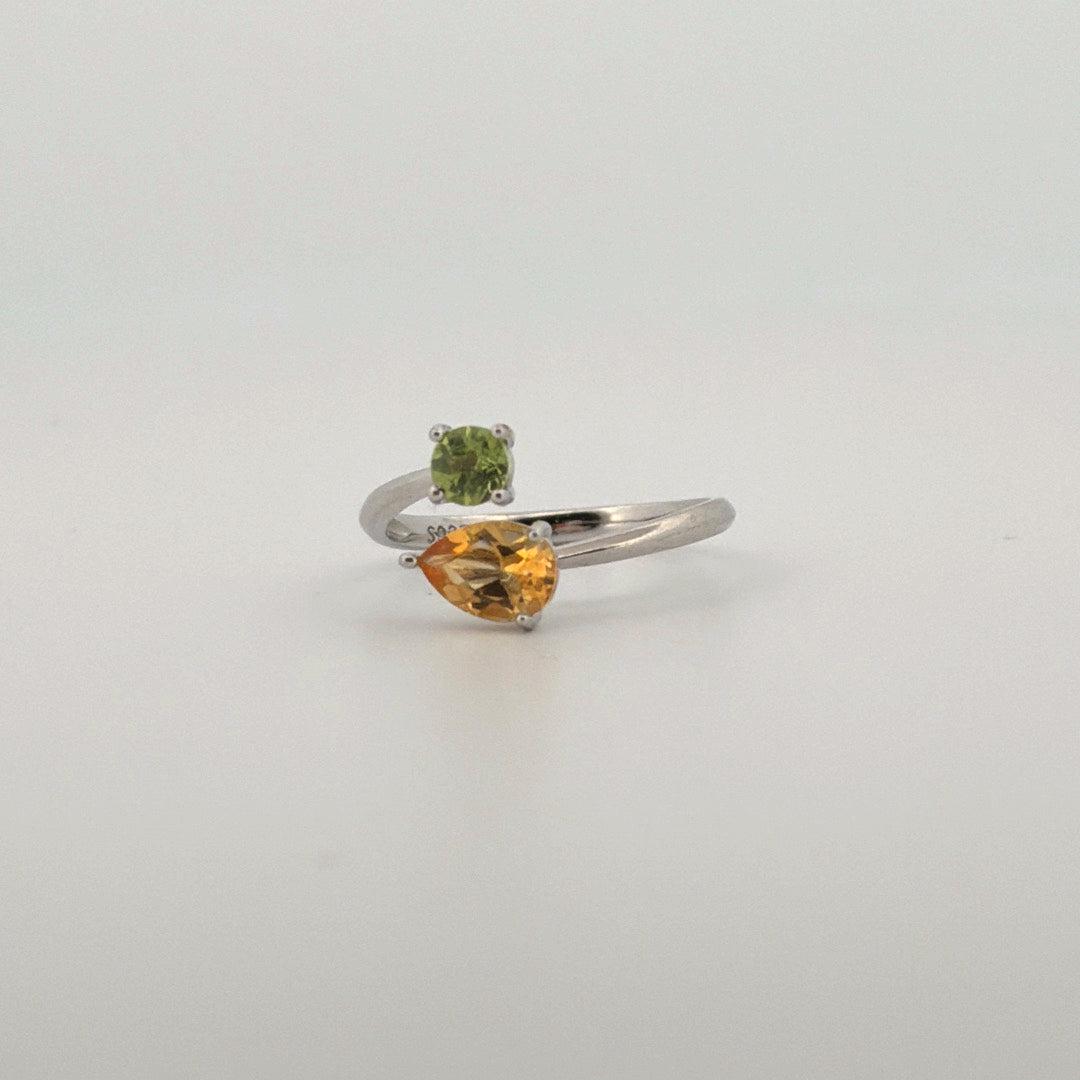 Peridot and Citrine Star S925 Certified Adjustable Ring