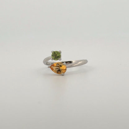 Peridot and Citrine Star S925 Certified Adjustable Ring