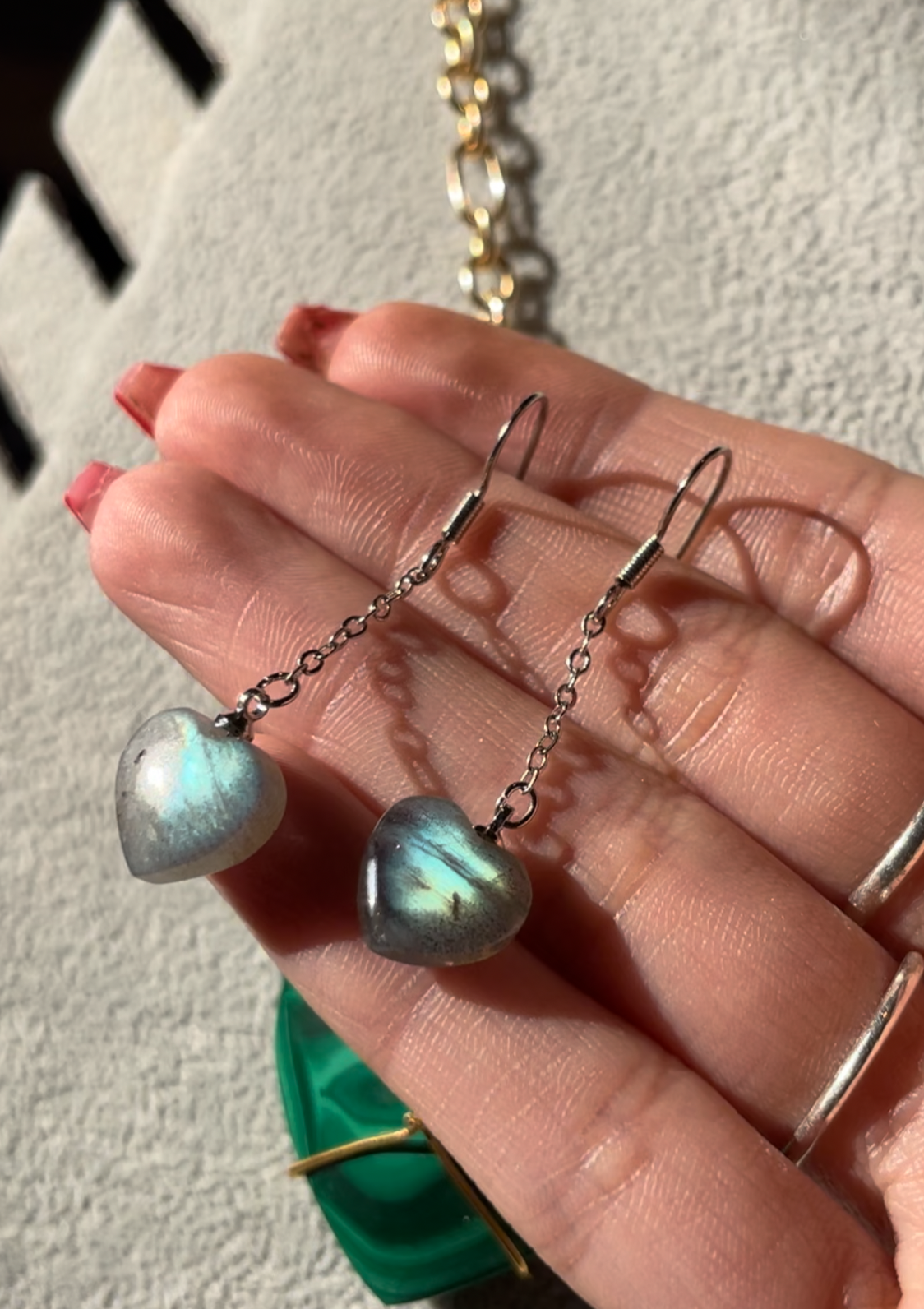 Labradorite Heart Drop Earrings