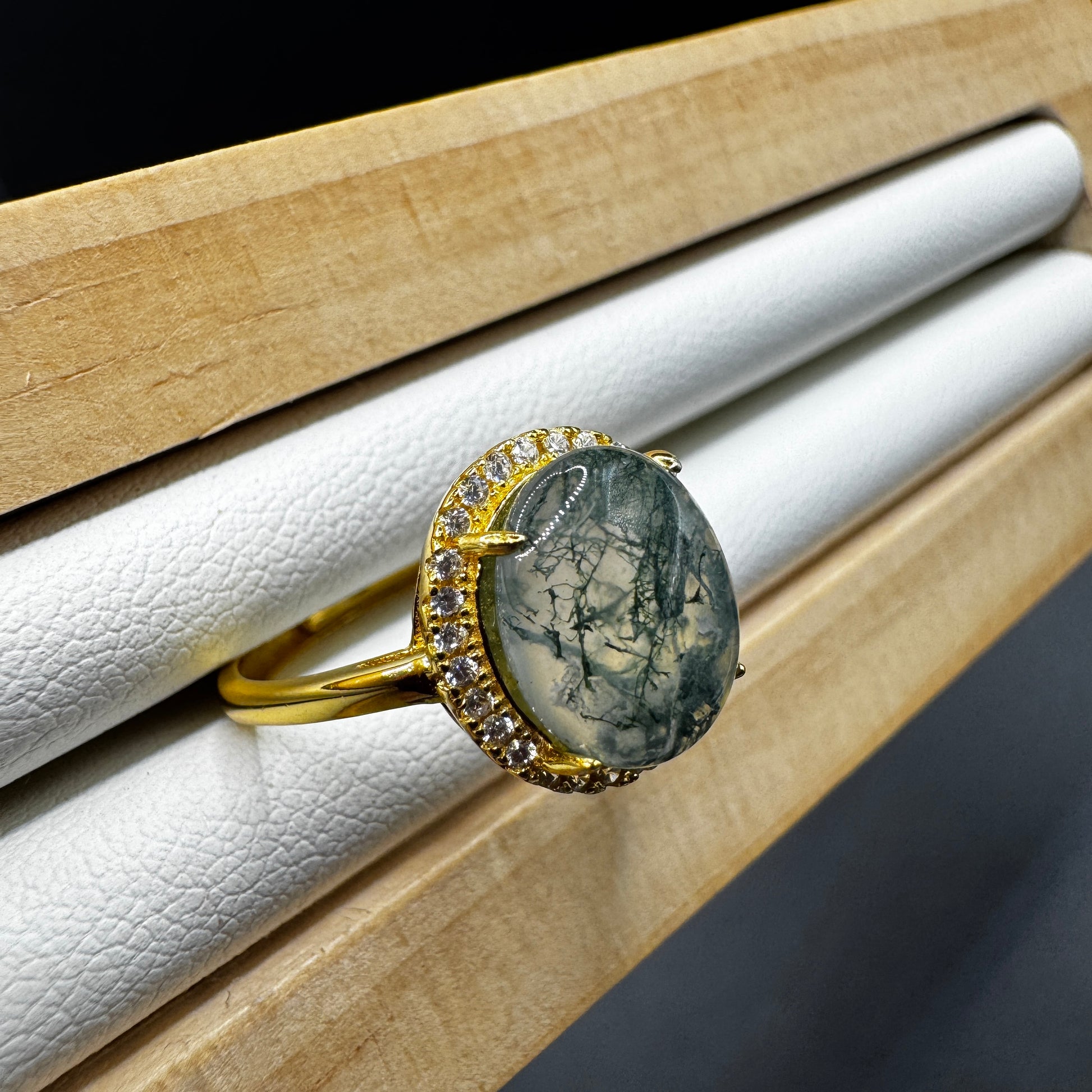 Moss Agate S925 Adjustable Ring