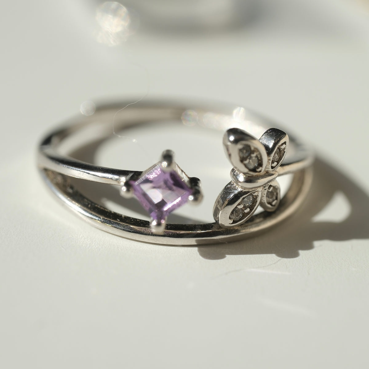 Amethyst Butterfly S925 Adjustable Ring | Peace | Clarity | Spiritual Connection