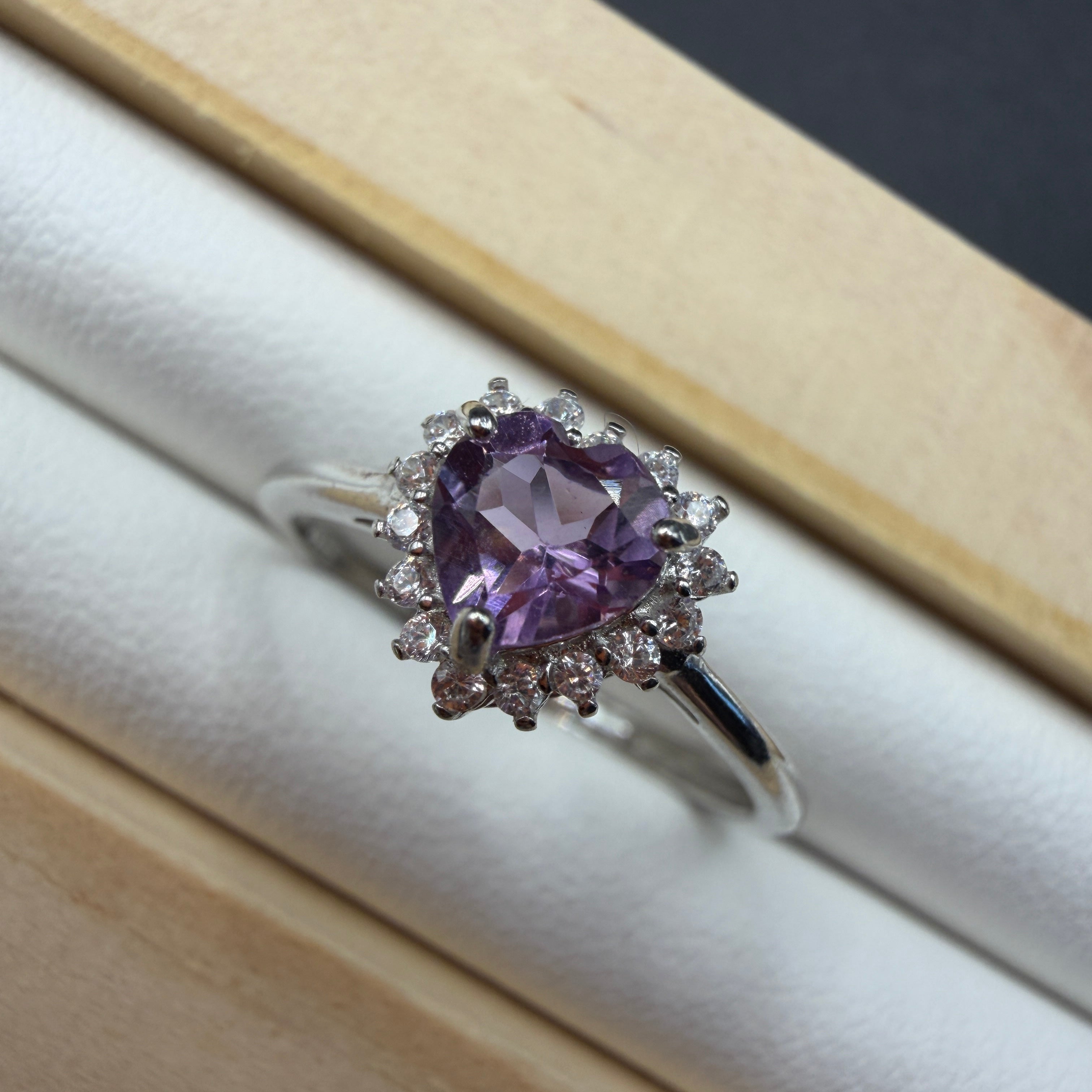 Amethyst Heart S925 Adjustable Ring