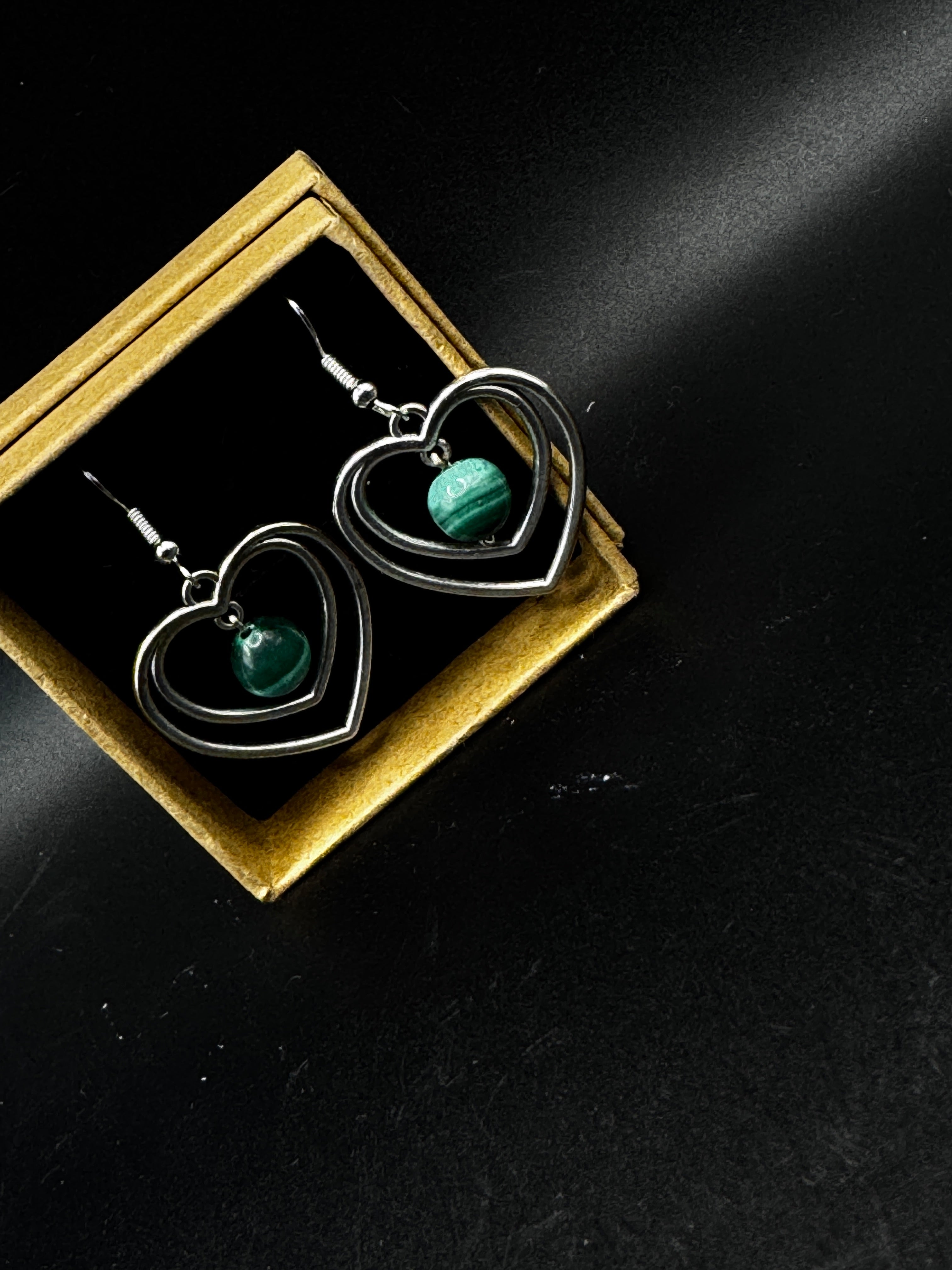 Handmade Malachite Heart Earrings