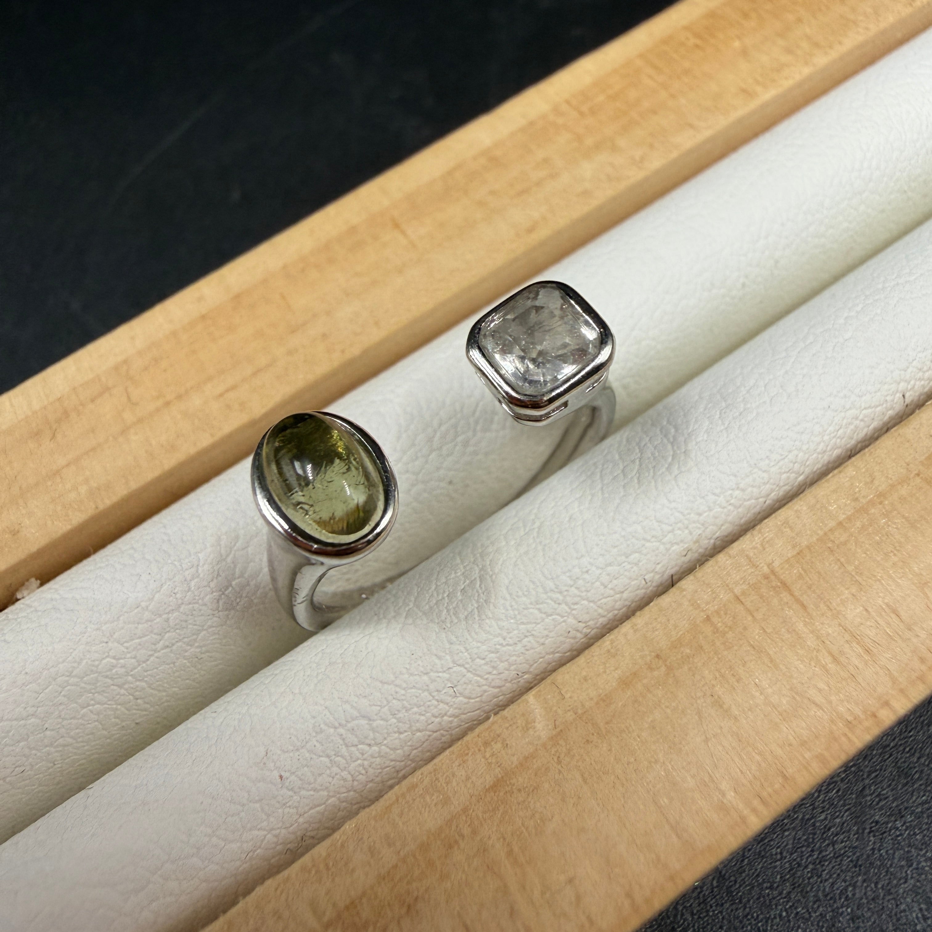 Libyan Desert Glass and Moldavite S925 Certified Ring