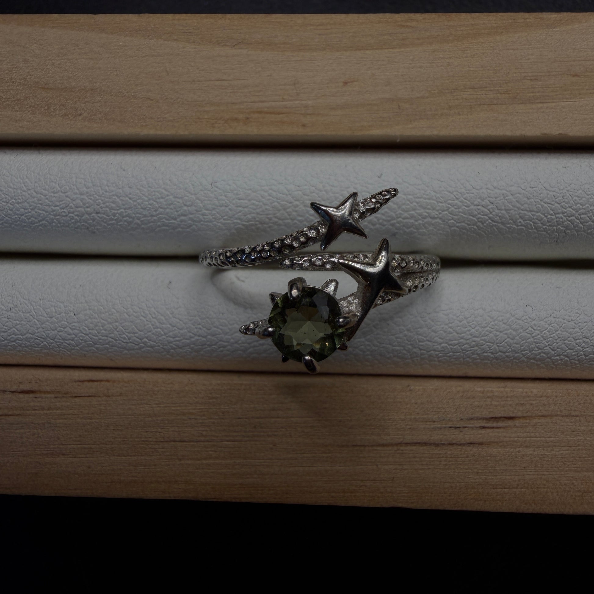 Moldavite Star S925 Certified Adjustable Ring