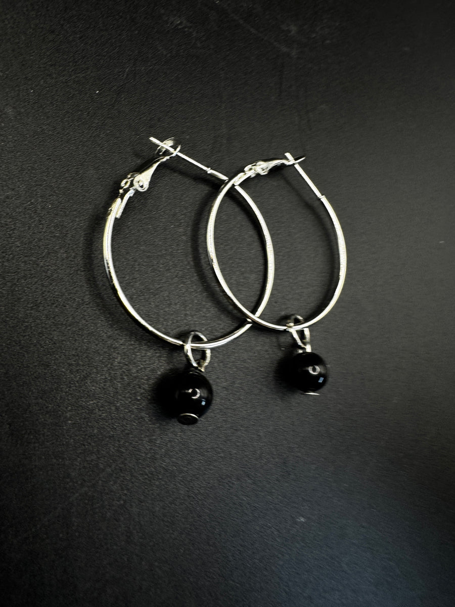 Handmade Obsidian Hoop Earrings