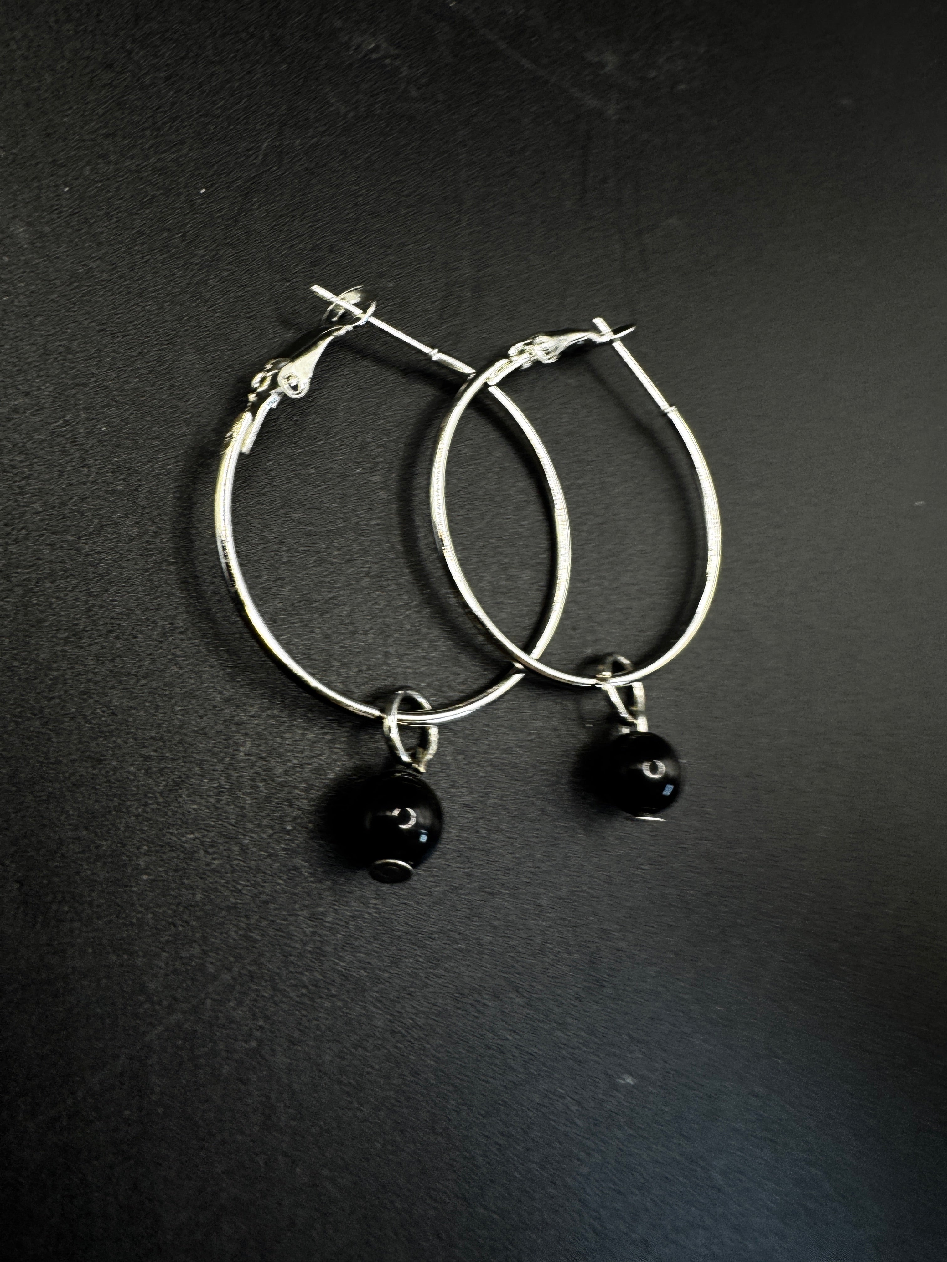 Handmade Obsidian Hoop Earrings