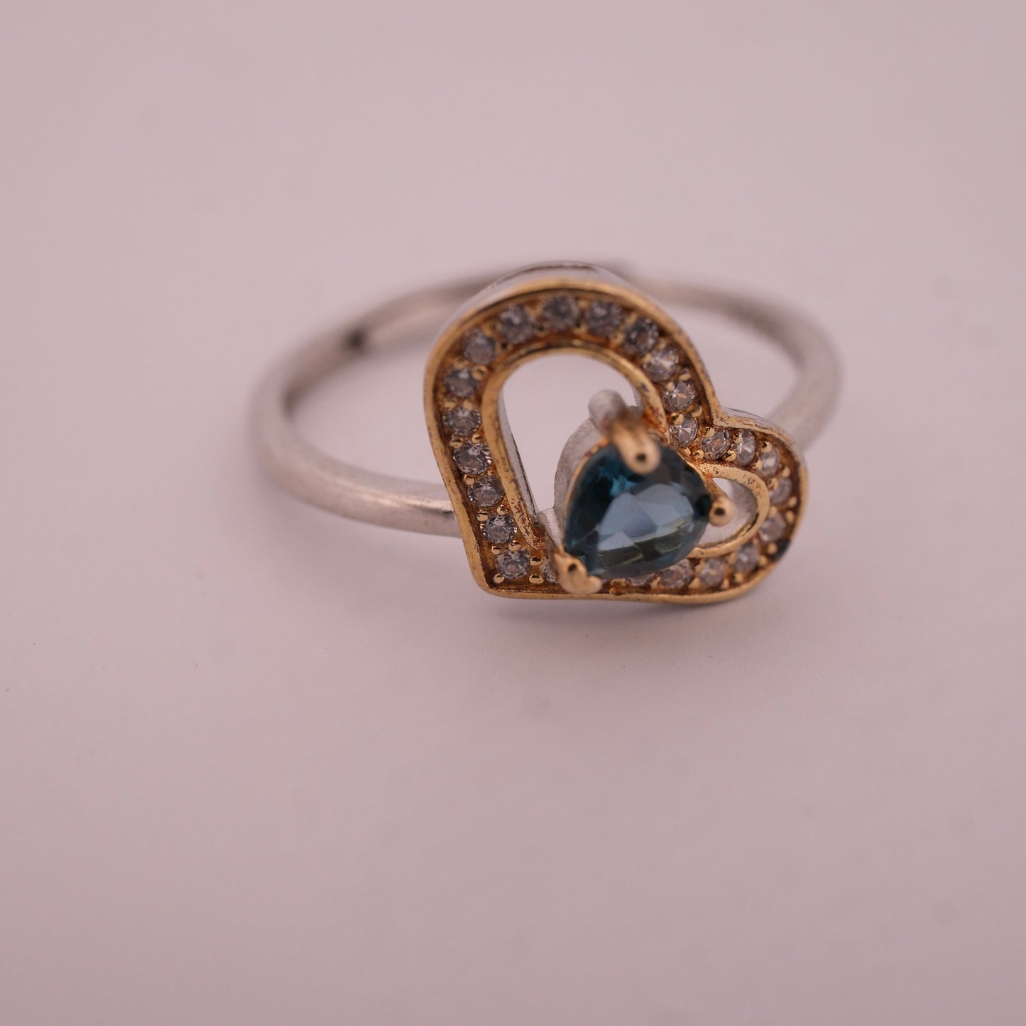 Gold and Silver Sapphire Heart S925 Adjustable Ring