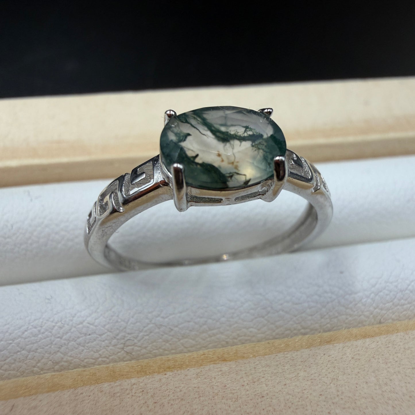 Moss Agate S925 Adjustable Ring