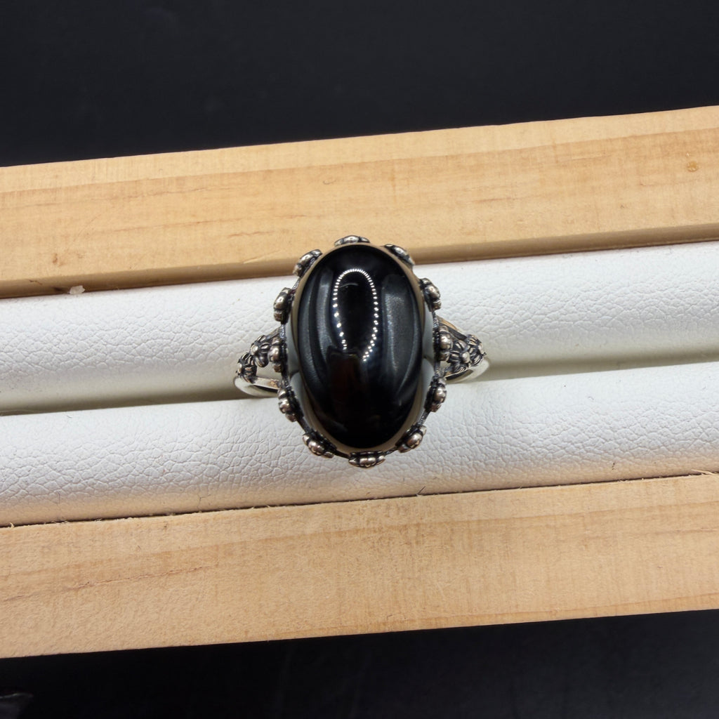 Black Agate S925 Adjustable Ring