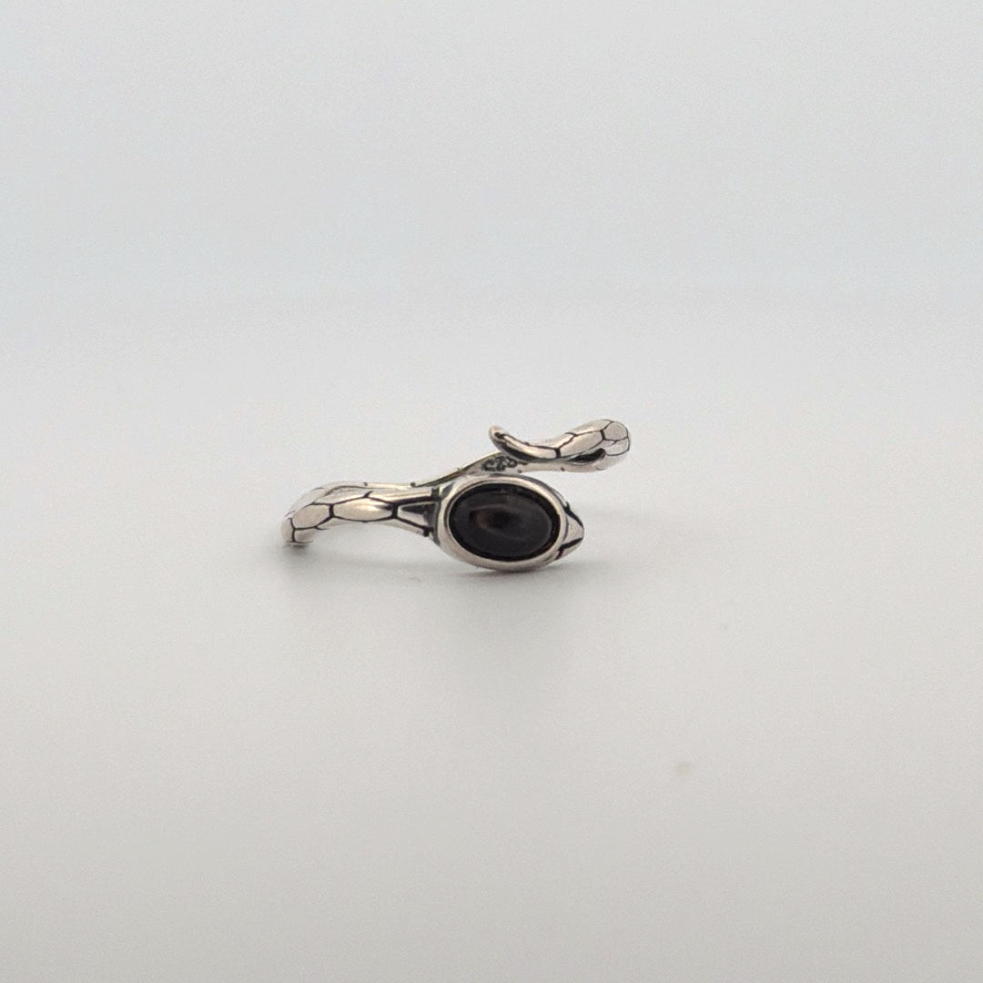Silver Sheen Obsidian Snake S925 Adjustable Ring