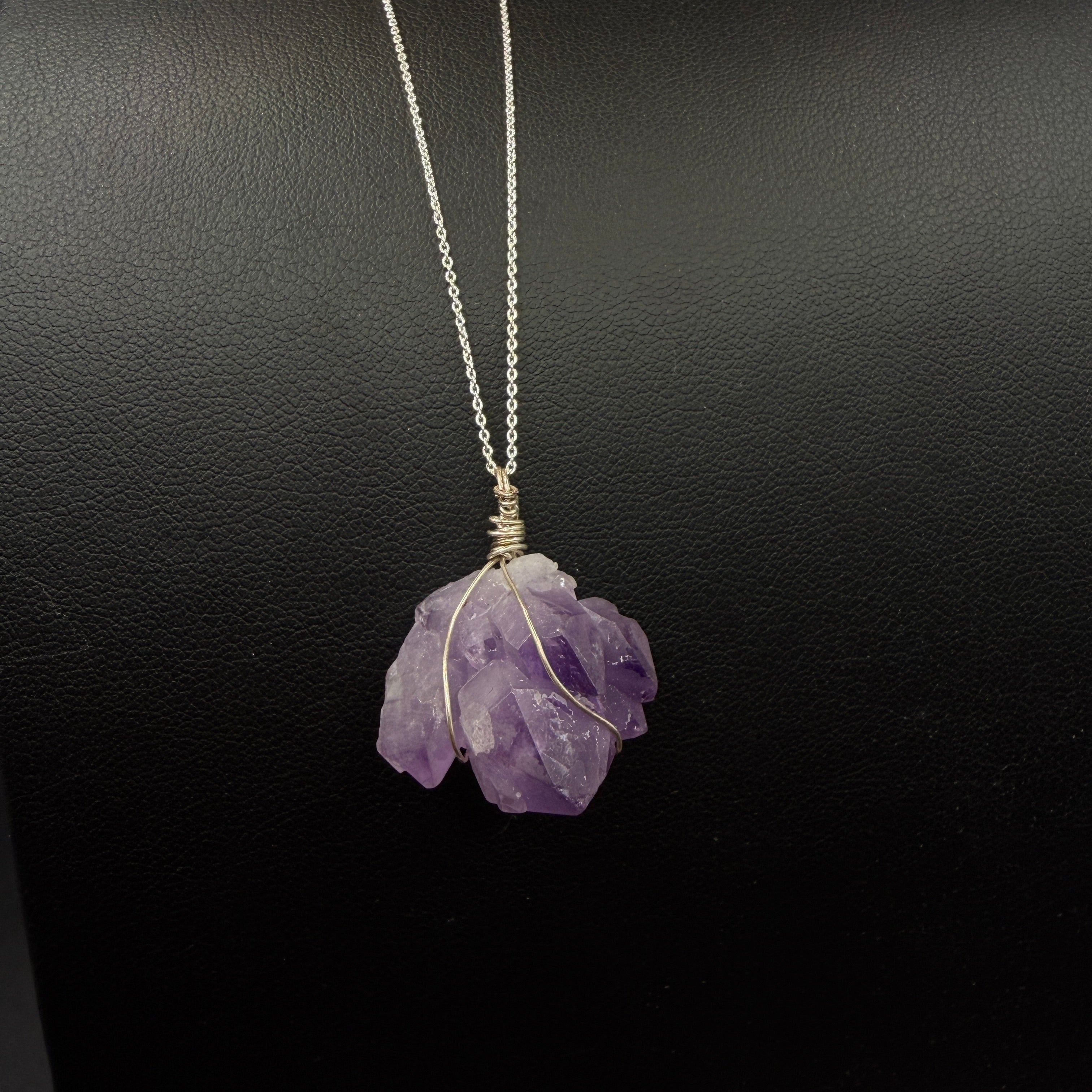 Hand Wrapped S925 Amethyst Cluster Necklace