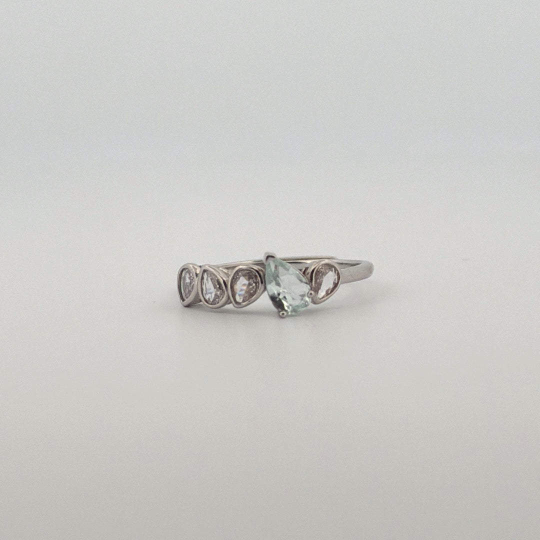 Clear Quartz and Aquamarine S925 Adjustable Ring