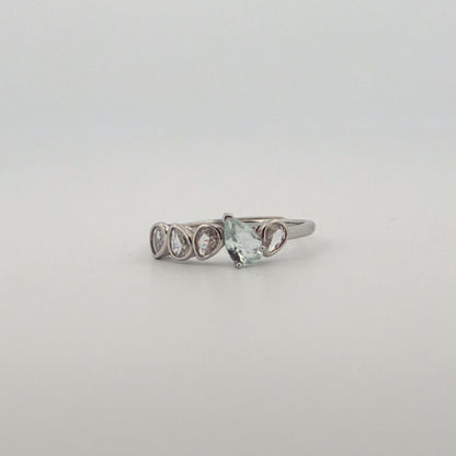 Clear Quartz and Aquamarine S925 Adjustable Ring