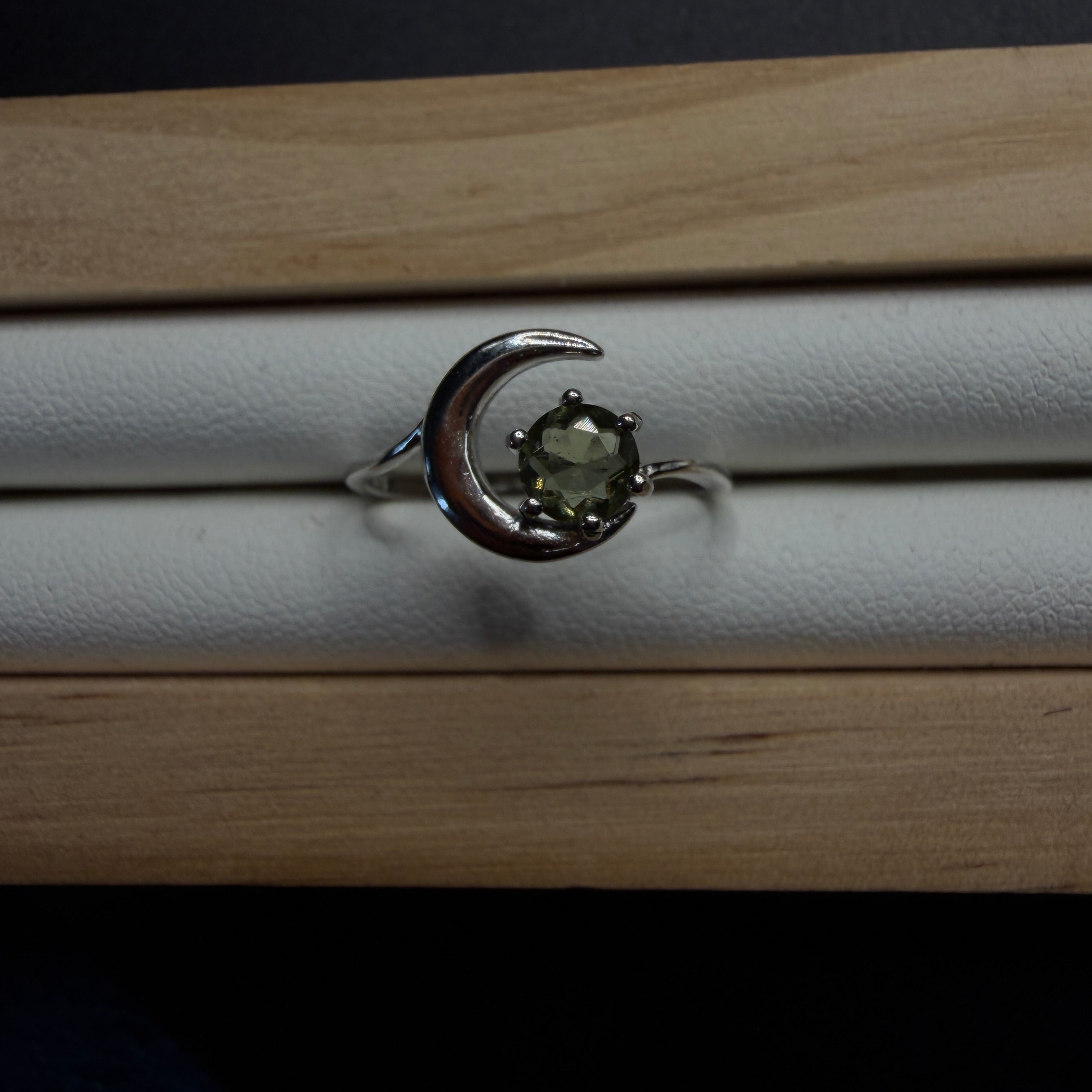 Moldavite Moon S925 Certified Adjustable Ring