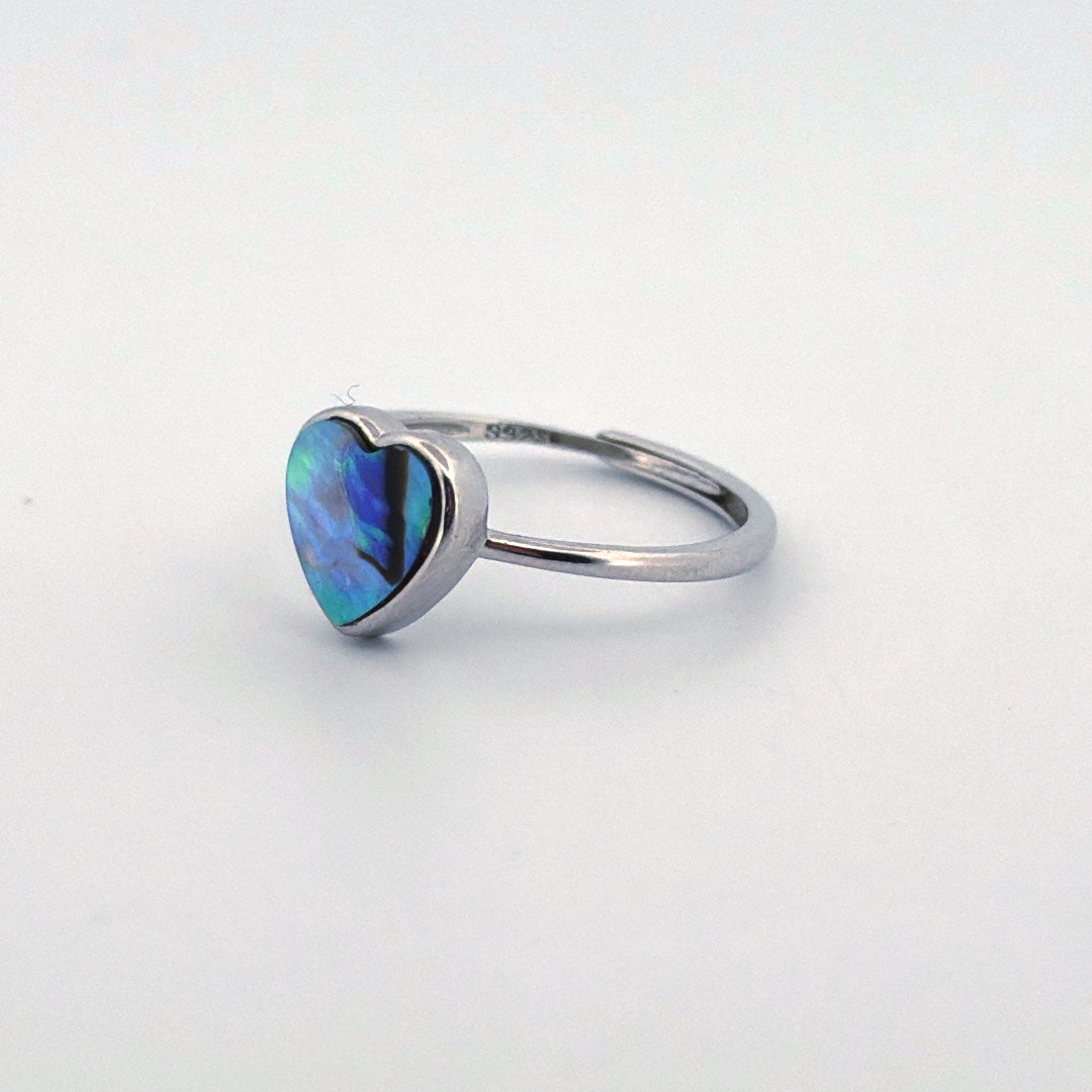 Abalone Shell Heart S925 Adjustable Ring