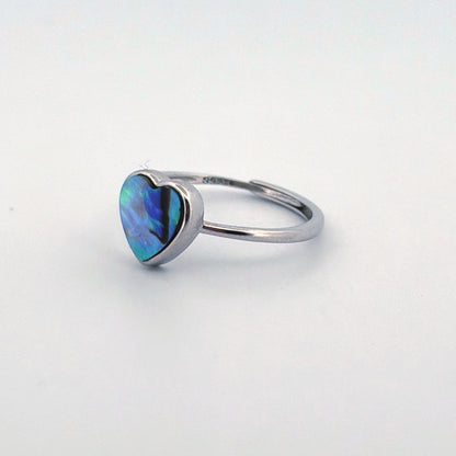 Abalone Shell Heart S925 Adjustable Ring