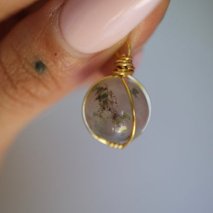 Moss Agate Sphere Handmade Gold Necklace on S925 Chain