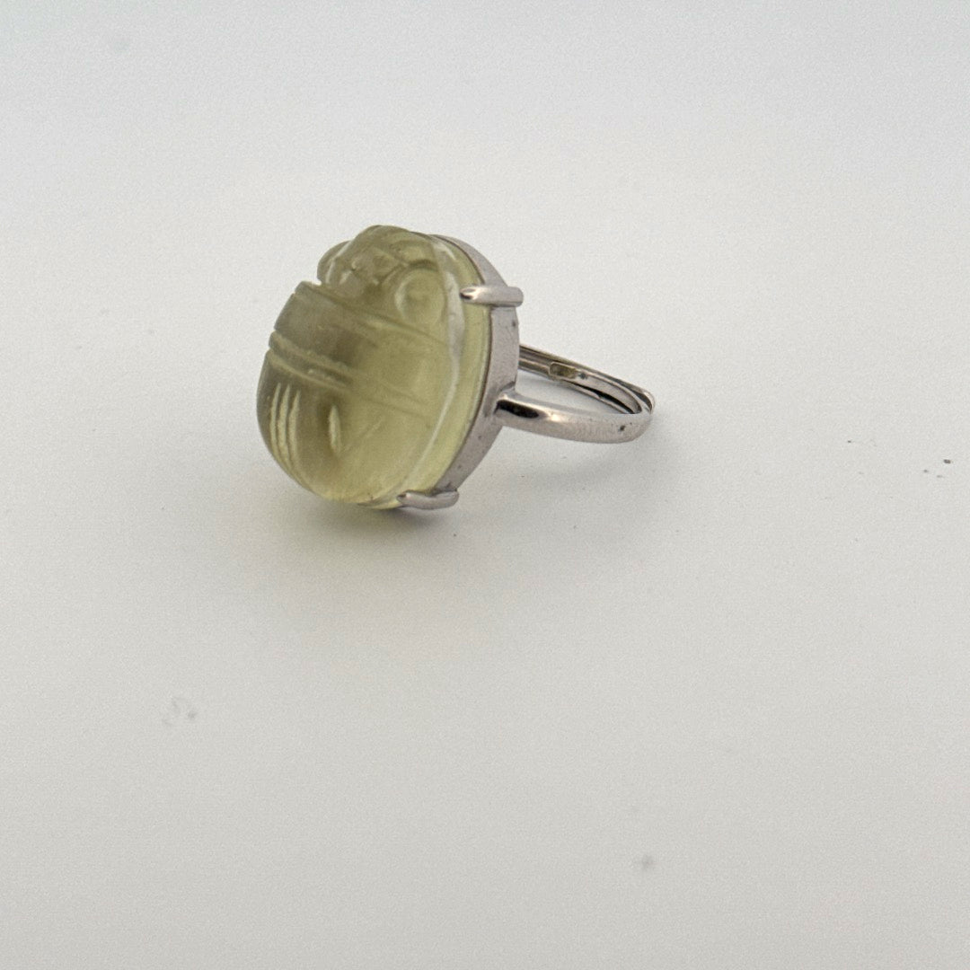 Large Libyan Desert Glass S925 Certified Adjustable Ring